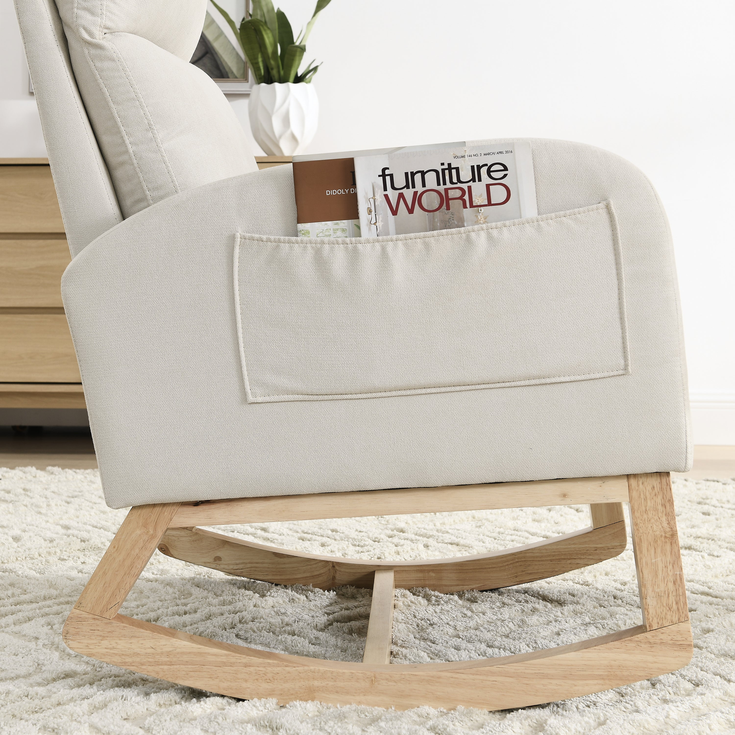 HAOYYE Welike 27.6"W Modern Accent High Backrest Living Room Lounge Arm Rocking Chair, Two Side Pocket Sturdy Space-Saving Heavy Duty Modern Design Easy Assembly Durable Stylish Versatile