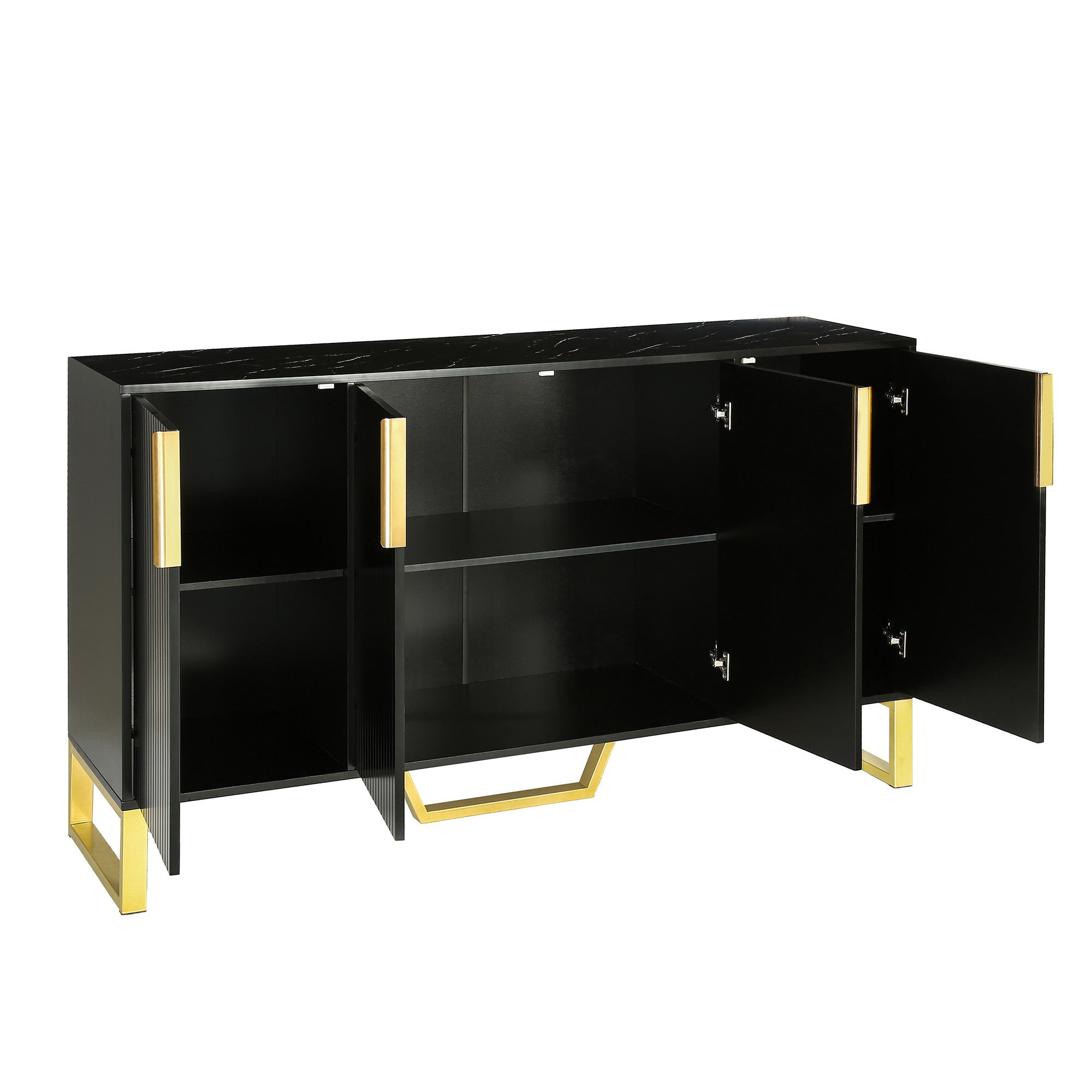 HAOYYE Modern Sideboard with Four Doors, Metal Handles and Legs, Adjustable Shelves, Stylish Storage Cabinet for Kitchen, Dining Room, Living Room, Black, Sturdy Space-Saving Heavy Duty Design, Ideal for Home and Apartment, Easy Assembly