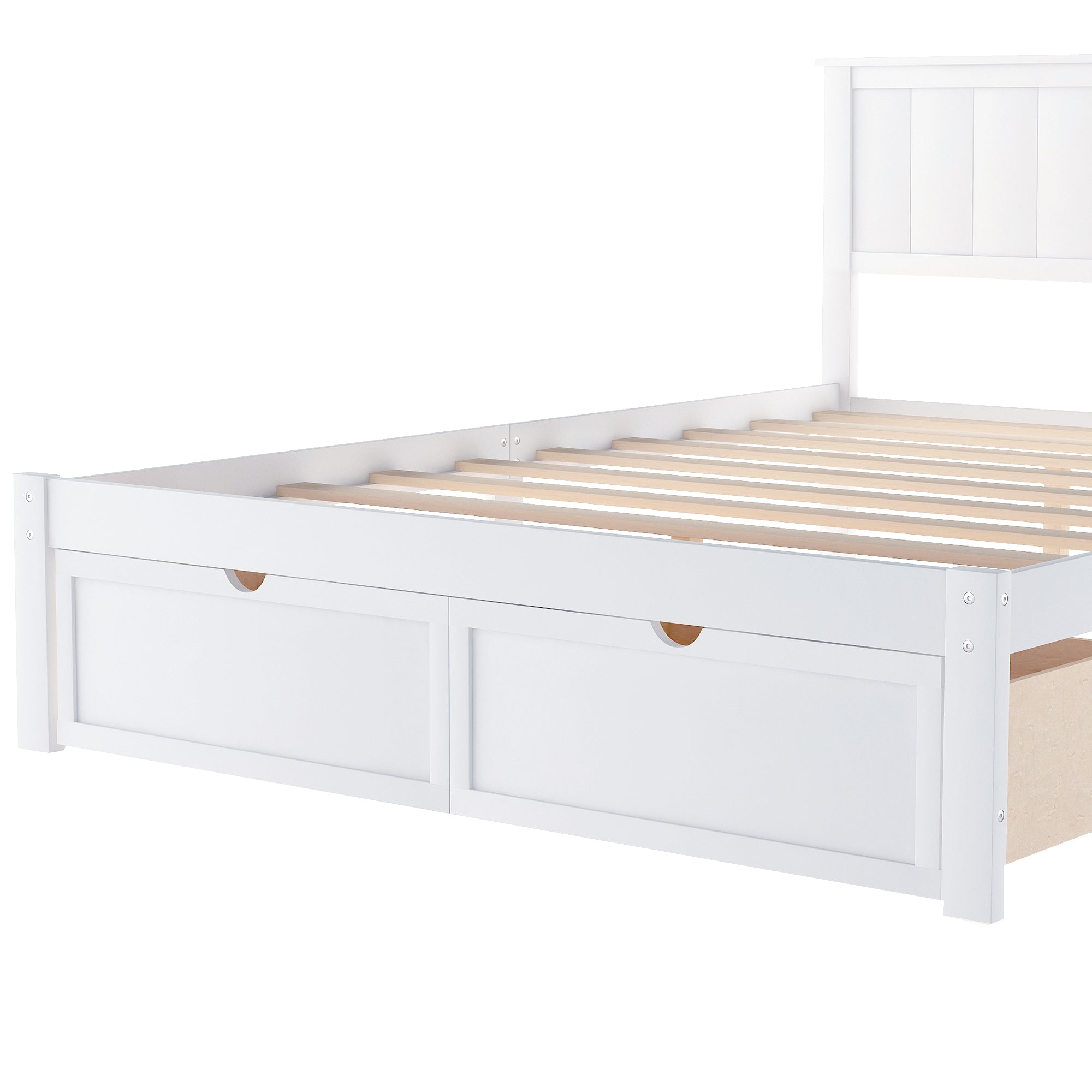 HAOYYE Full Size Platform Bed with Under-bed Drawers, White, Sturdy Space-Saving Design, Heavy Duty Construction, Easy Assembly, Durable and Stylish Home Furniture, Versatile for Bedroom Use