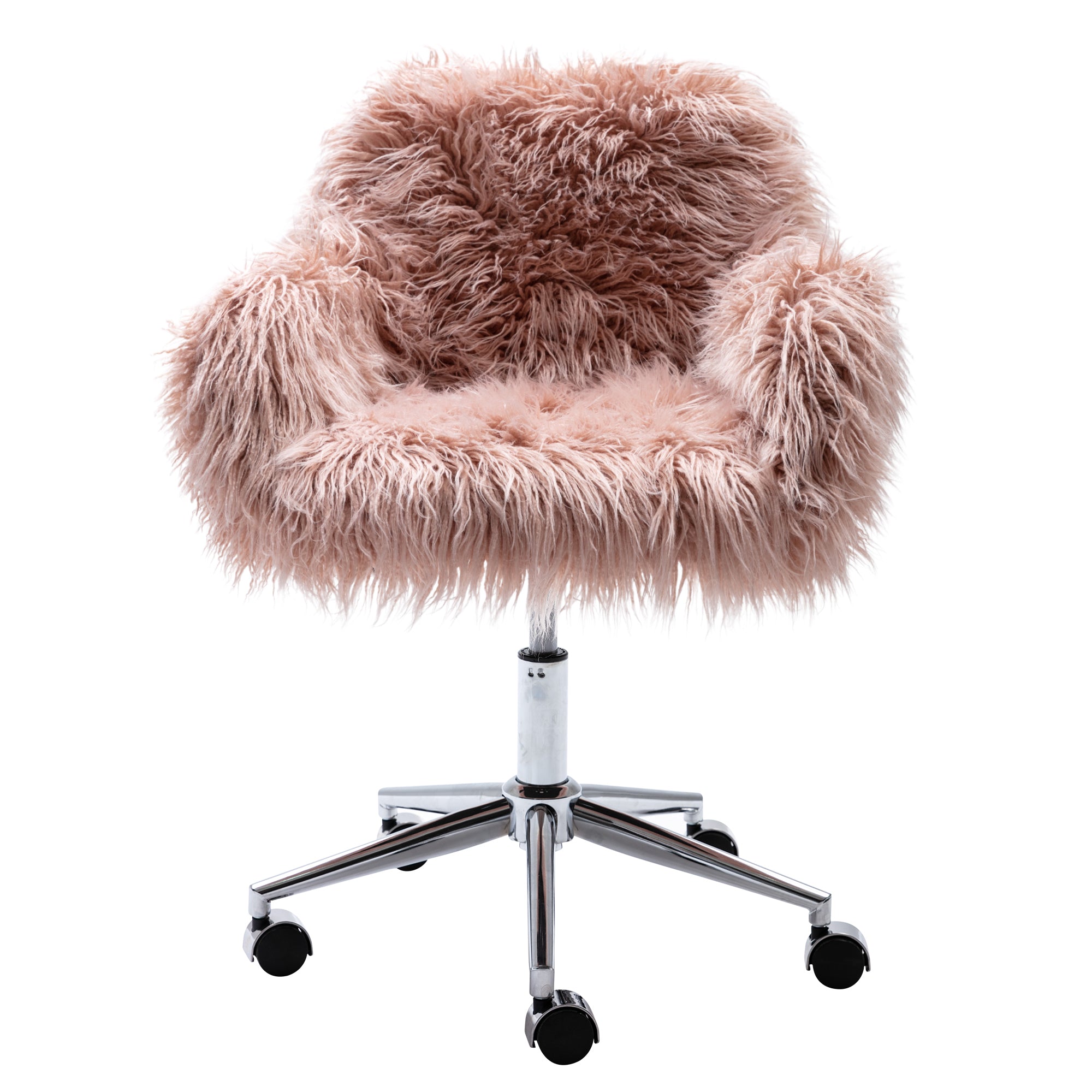 HAOYYE HengMing Modern Faux fur home office chair, fluffy chair for girls, makeup vanity Chair Sturdy Space-Saving Heavy Duty Modern Design Adults Dorm Room Easy Assembly Bedroom Furniture