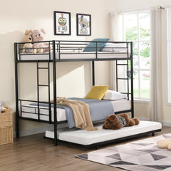 HAOYYE METAL Bunk Bed with trundle Black Sturdy Space-Saving Heavy Duty Modern Design Easy Assembly Durable Stylish Home Furniture Versatile
