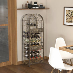 Haoyye 45 Bottle Wrought Iron Wine Rack with Lock, Antique Bronze Freestanding Wine Cabinet with Scrollwork Door, Vintage Metal Wine Jail Storage for Kitchen, Dining Room, Home Bar, Sturdy Space-Saving Organizer, Modern Rustic Design