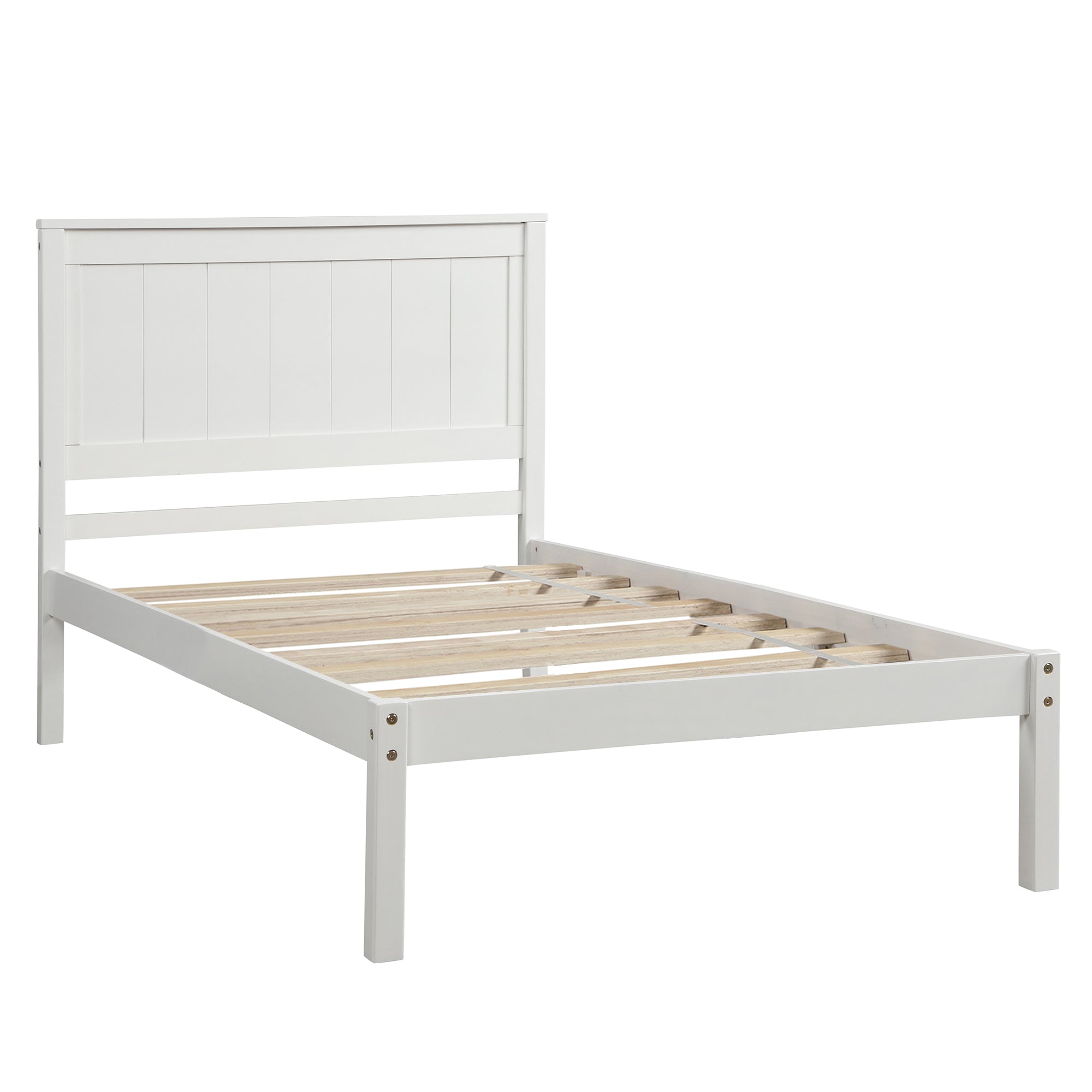 HAOYYE Platform Bed Frame with Headboard, Wood Slat Support, No Box Spring Needed,Twin, White(OLD SKU:WF191418AAK) Sturdy Space-Saving Heavy Duty Modern Design Easy Assembly Durable Stylish Home Furniture