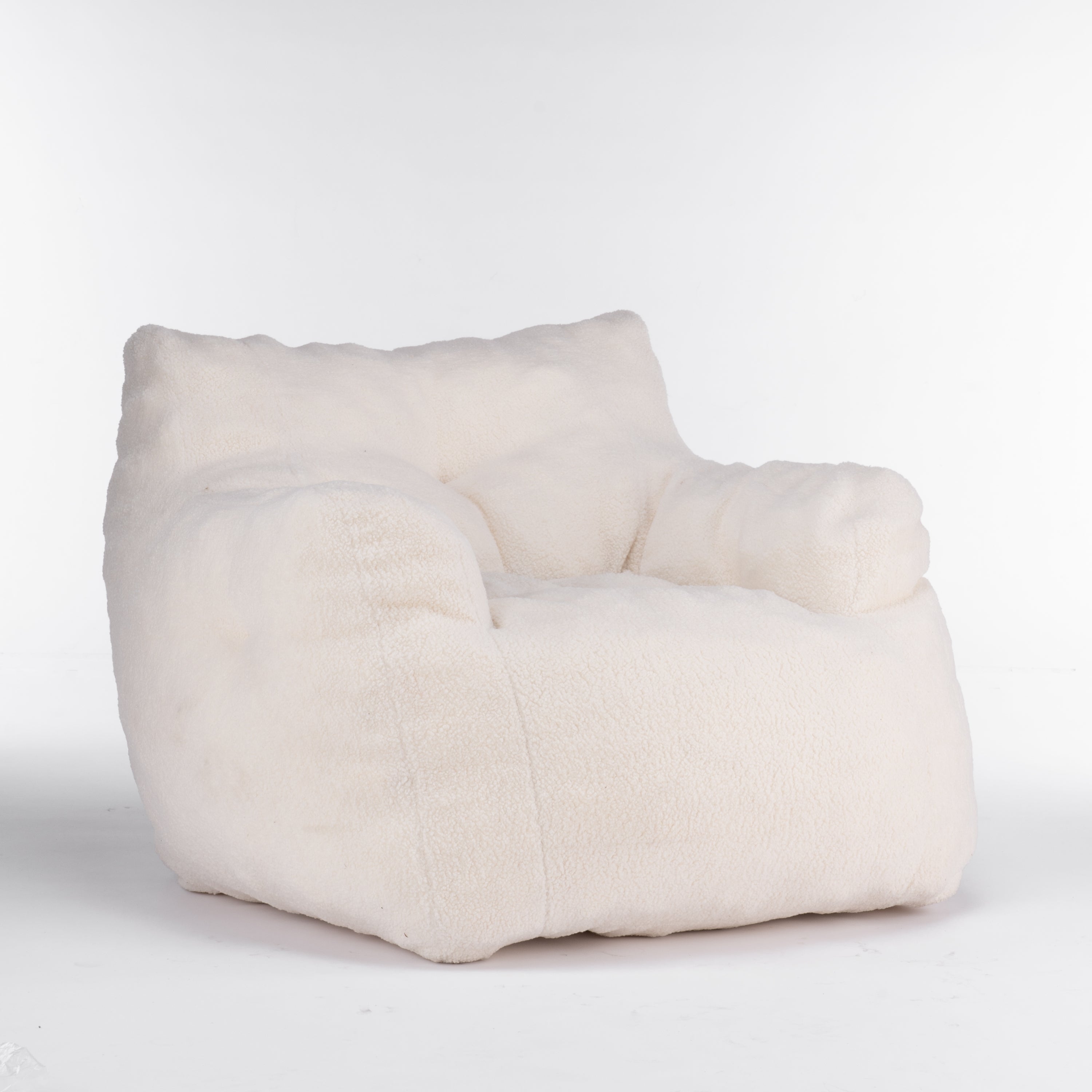 Haoyye Ivory Teddy Fabric Bean Bag Chair, Soft Tufted Foam Lounge Chair with Ergonomic Backrest, No Assembly Needed, Modern Floor Seating for Living Room, Bedroom or Lounge Area, Stylish Space-Saving Comfortable Accent Furniture