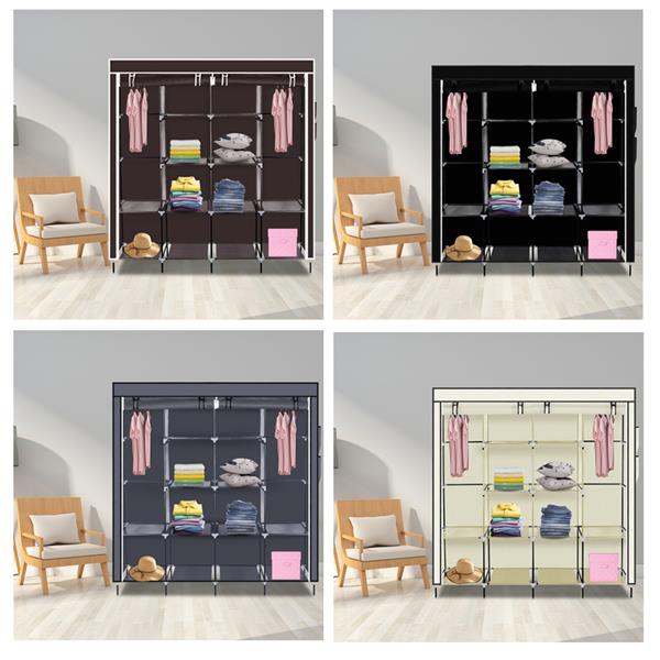 HAOYYE Clothes Closet Portable Wardrobe with Shelves and Side Pockets, Dark Brown, Durable Space-Saving Storage Solution with Modern Design, Versatile Use, Premium Quality, and Stylish Appearance for Organizing Clothing and Accessories
