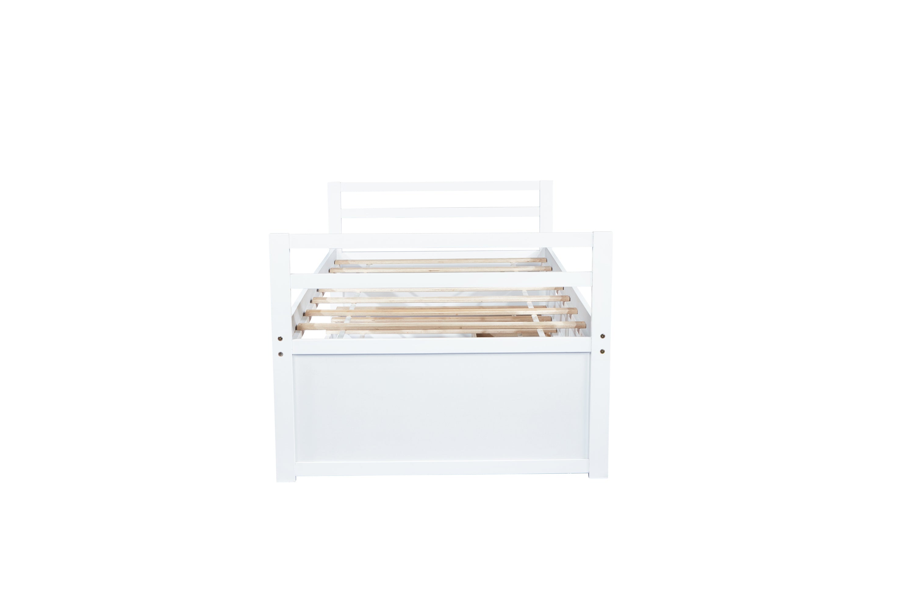 HAOYYE Twin Bed with Headboard, Footboard, Trundle and Storage Drawers, Pine Wood Twin Size Bed, White, Sturdy Space-Saving Heavy Duty Construction, Ideal for Adults and Dorm Rooms