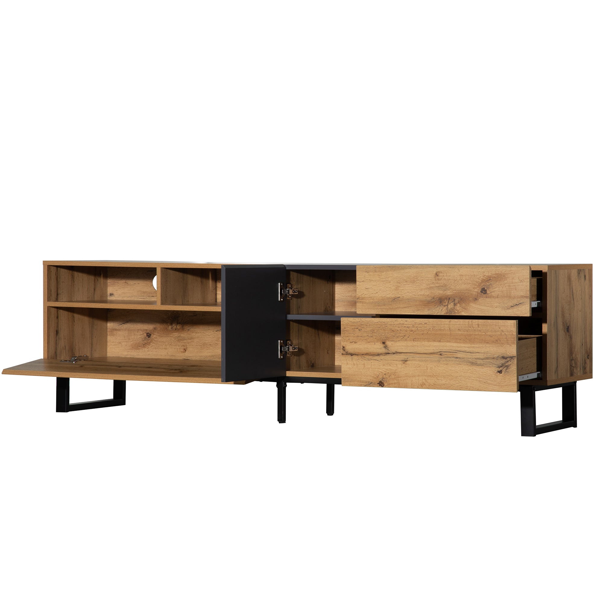 HAOYYE Modern TV Stand for 80'' TV with Double Storage Space, Media Console Table, Entertainment Center with Drop Down Door for Living Room, Bedroom, Home Theatre Sturdy Space-Saving Heavy Duty Modern Design