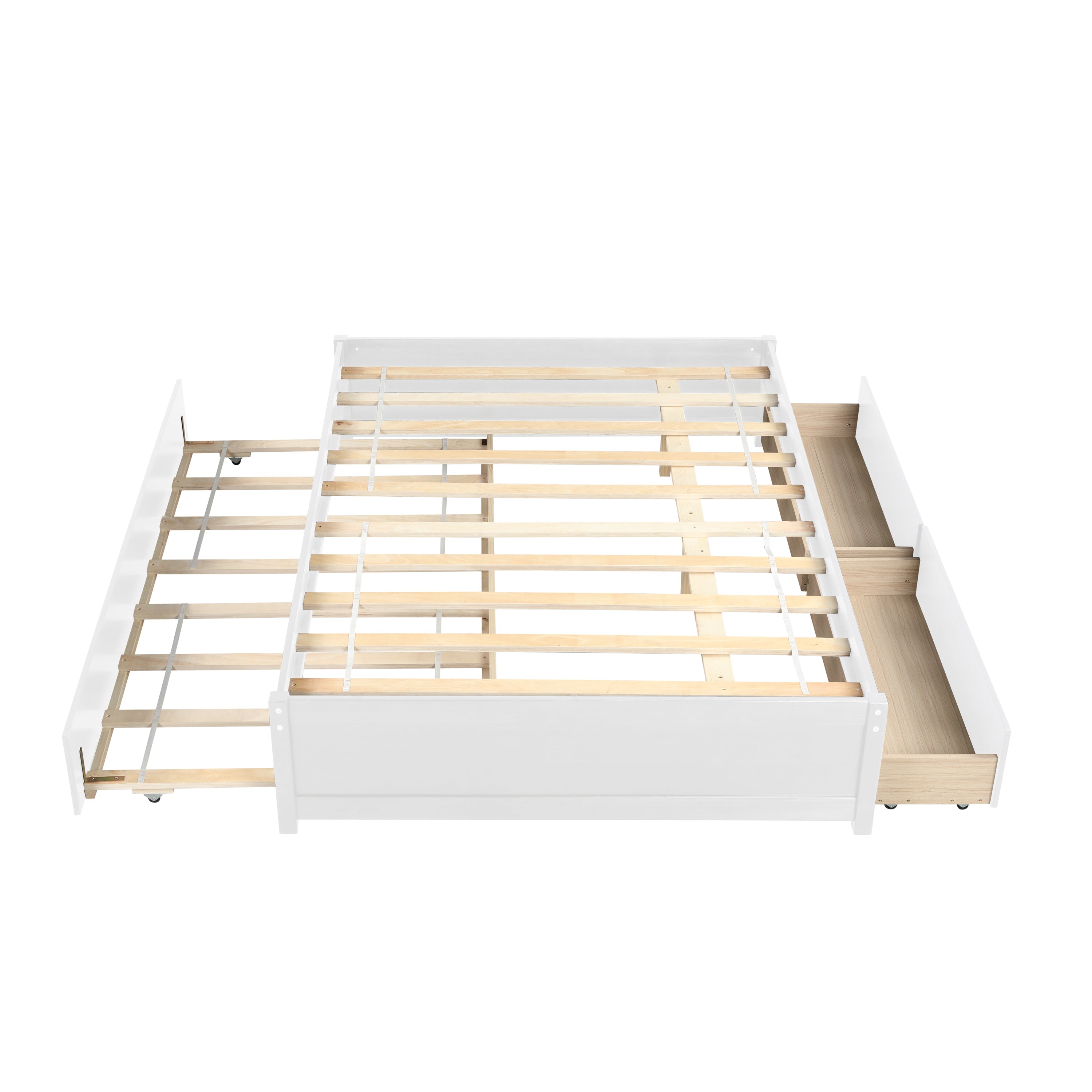 HAOYYE Full Bed with Twin Trundle and Two Drawers, White, Sturdy Space-Saving Design, Heavy Duty Construction, Easy Assembly, Durable and Stylish Home Furniture