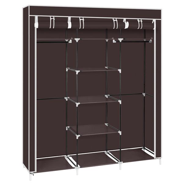 HAOYYE 69-Inch Portable Double-Rod Closet Organizer, Durable Dark Brown Fabric Wardrobe, Space-Saving Storage Solution for Clothes and Accessories, Stylish and Modern Design, Sturdy Non-Woven Fabric Construction