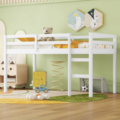 HAOYYE Solid Wooden, Rubber Wooden Twin Loft Bed with Ladder, Bed Platform of Strengthened Slats , White Sturdy Space-Saving Heavy Duty Modern Design Adults Dorm Room Easy Assembly Bedroom Furniture
