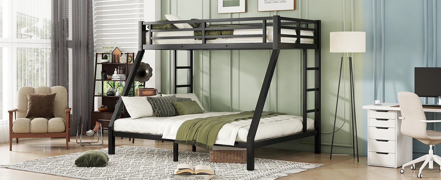 HAOYYE Metal Twin XL over Queen Bunk Bed for Teens and Adults,Space-Saving/Noise Reduced/No Box Spring Needed,Black Sturdy Heavy Duty Modern Design Dorm Room Easy Assembly Bedroom Furniture