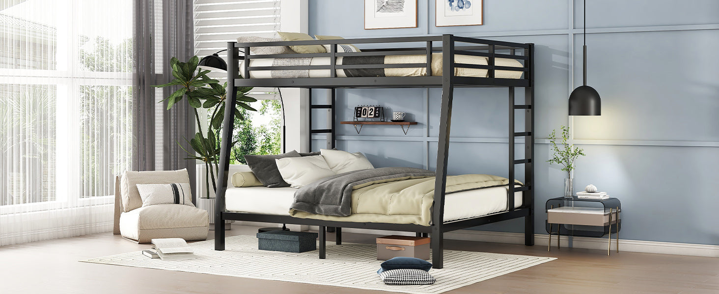 HAOYYE Metal Full XL over Queen Bunk Bed for Teens and Adults,Space-Saving/Noise Reduced/No Box Spring Needed, Old SKU W1307S00020 Sturdy Heavy Duty Modern Design Dorm Room Easy Assembly