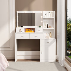 HAOYYE Smart Mirror Dressing Table with Drawers and Storage Cabinet, Modern Design with Soft Dressing Pad, Sturdy Space-Saving Heavy Duty Construction, Ideal for Bedroom and Dressing Room, Perfect for Adults