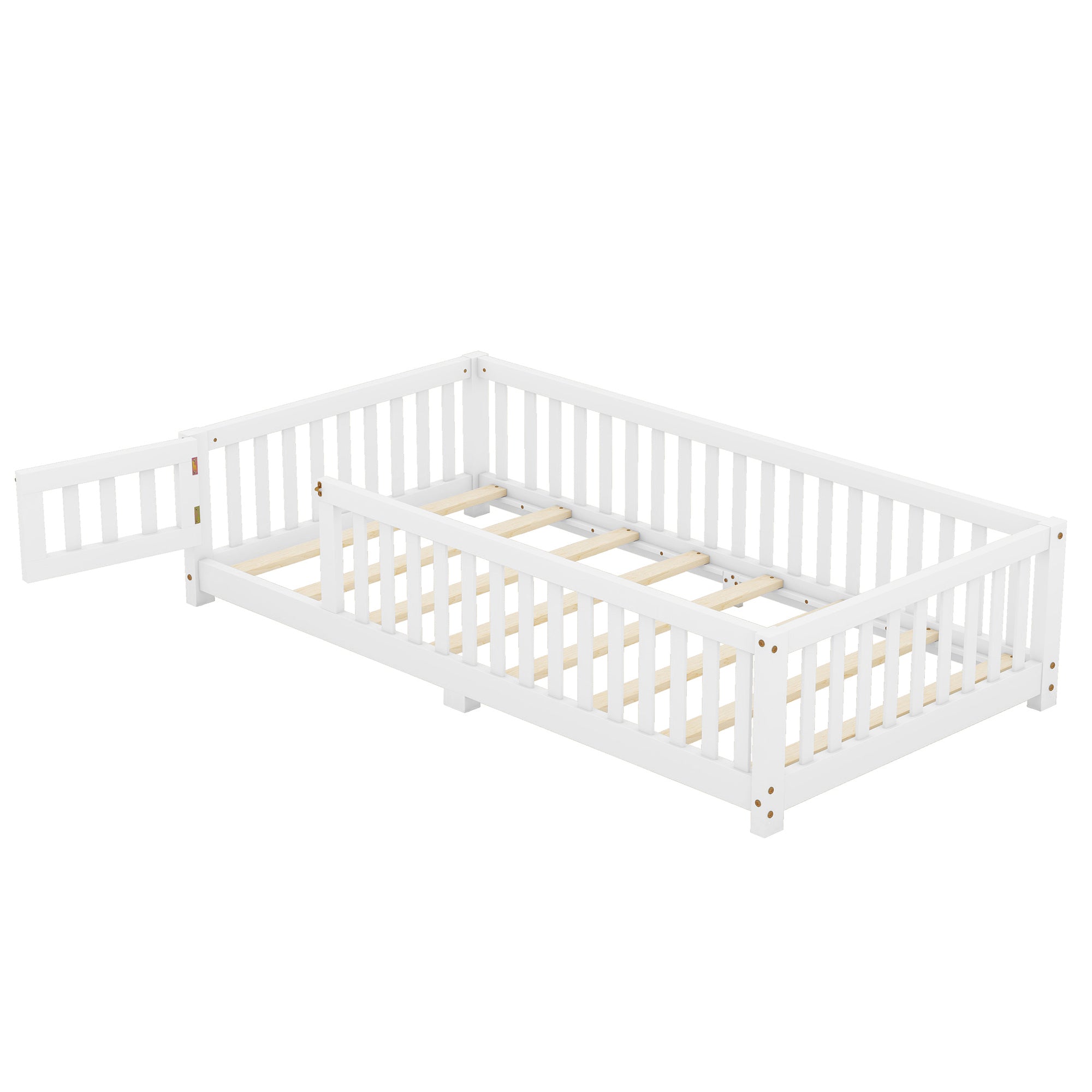 HAOYYE Twin Size Bed Floor Bed with Safety Guardrails and Door for , White(Old SKU:W158090683) Sturdy Space-Saving Heavy Duty Modern Design Adults Dorm Room Easy Assembly Bedroom Furniture