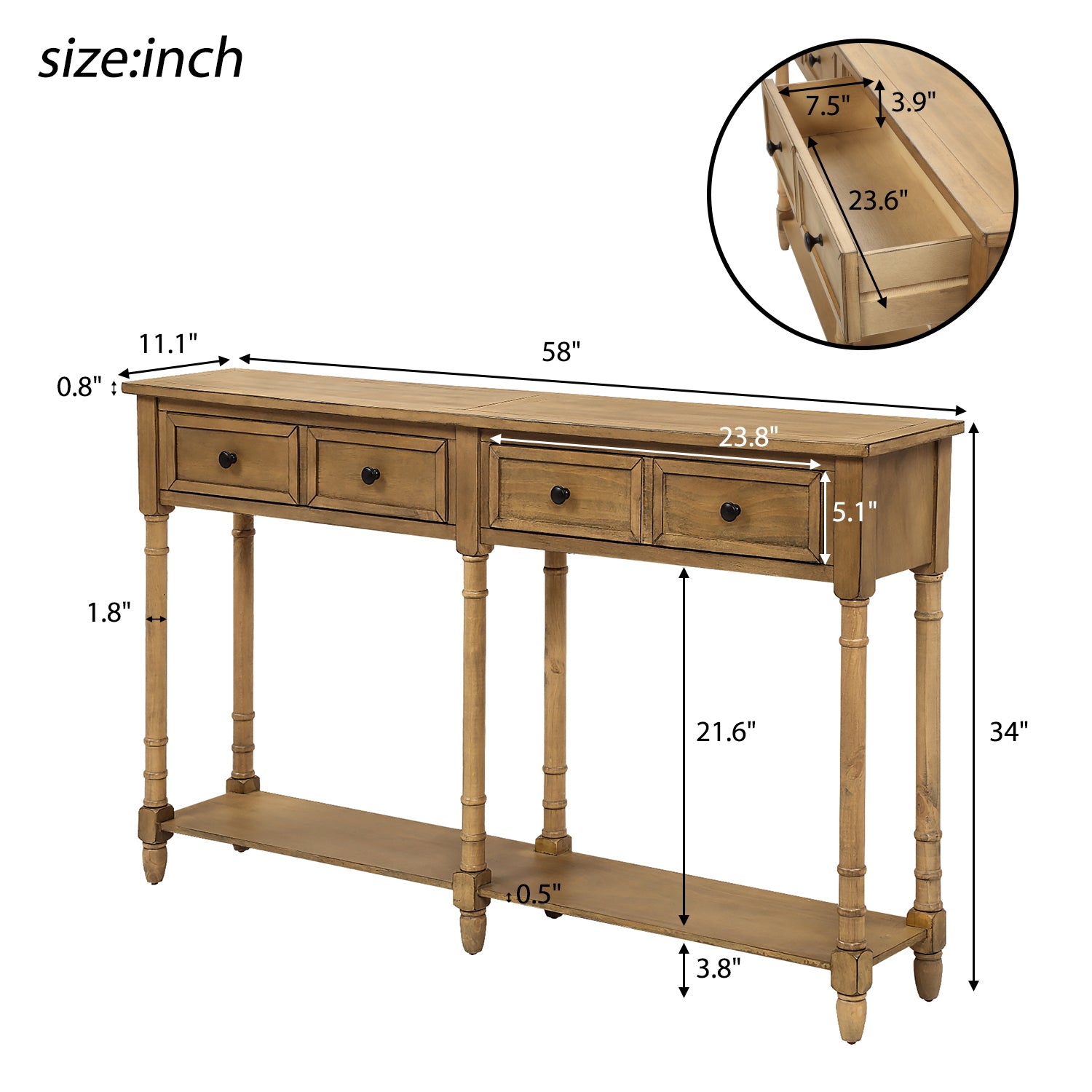 HAOYYE Console Table, Sofa Table with Two Storage Drawers and Bottom Shelf for Living Room or Entryway, Old Pine, Sturdy Space-Saving Design, Heavy Duty Construction, Easy Assembly, Durable and Stylish Home Furniture