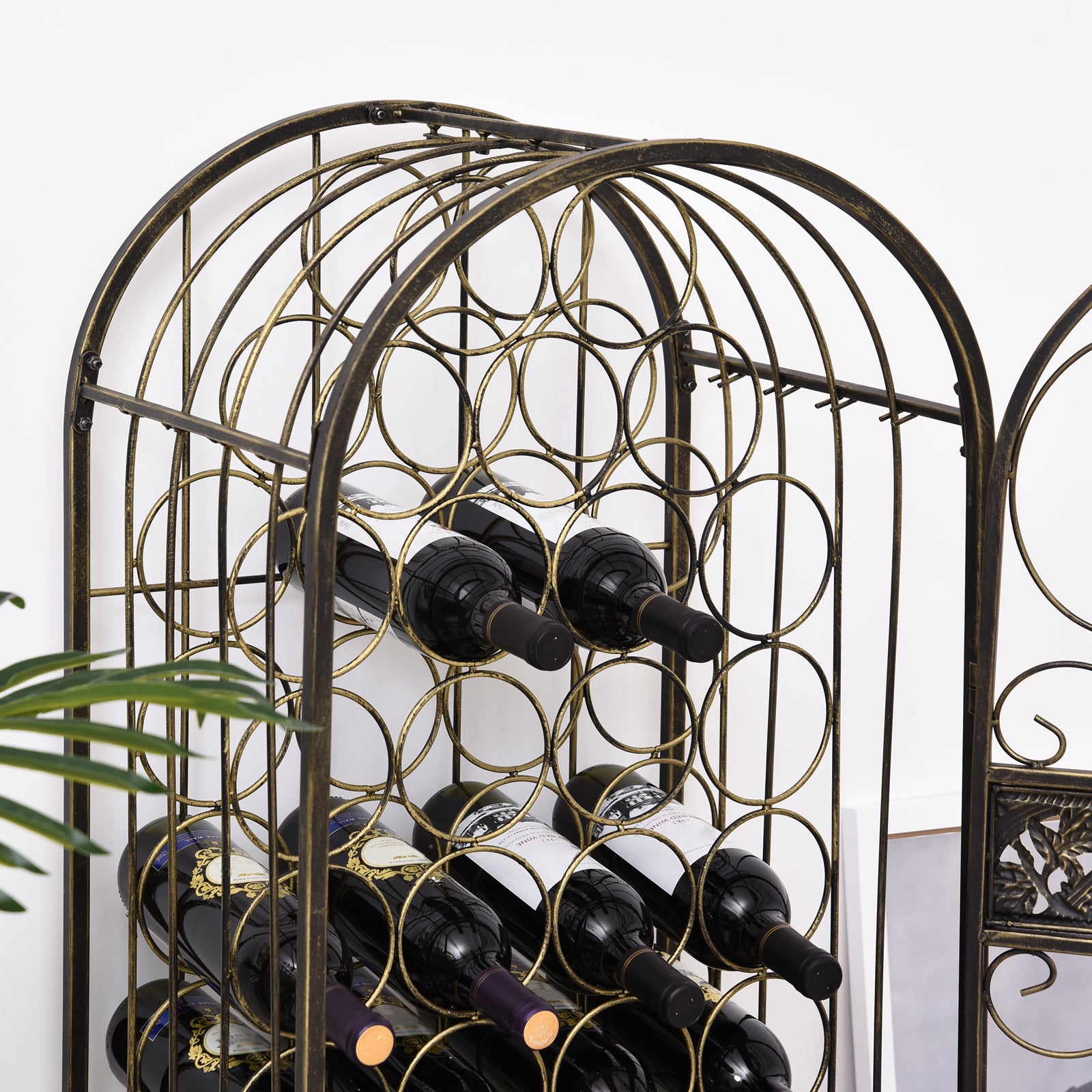 Haoyye 45 Bottle Wrought Iron Wine Rack with Lock, Antique Bronze Freestanding Wine Cabinet with Scrollwork Door, Vintage Metal Wine Jail Storage for Kitchen, Dining Room, Home Bar, Sturdy Space-Saving Organizer, Modern Rustic Design