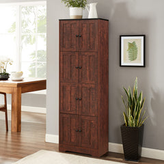 HAOYYE Tall Storage Cabinet with 8 Doors and 4 Shelves, Wall Storage Cabinet for Living Room, Kitchen, Office, Bedroom, Bathroom, Walnut Sturdy Space-Saving Heavy Duty Modern Design Adults Dorm Room