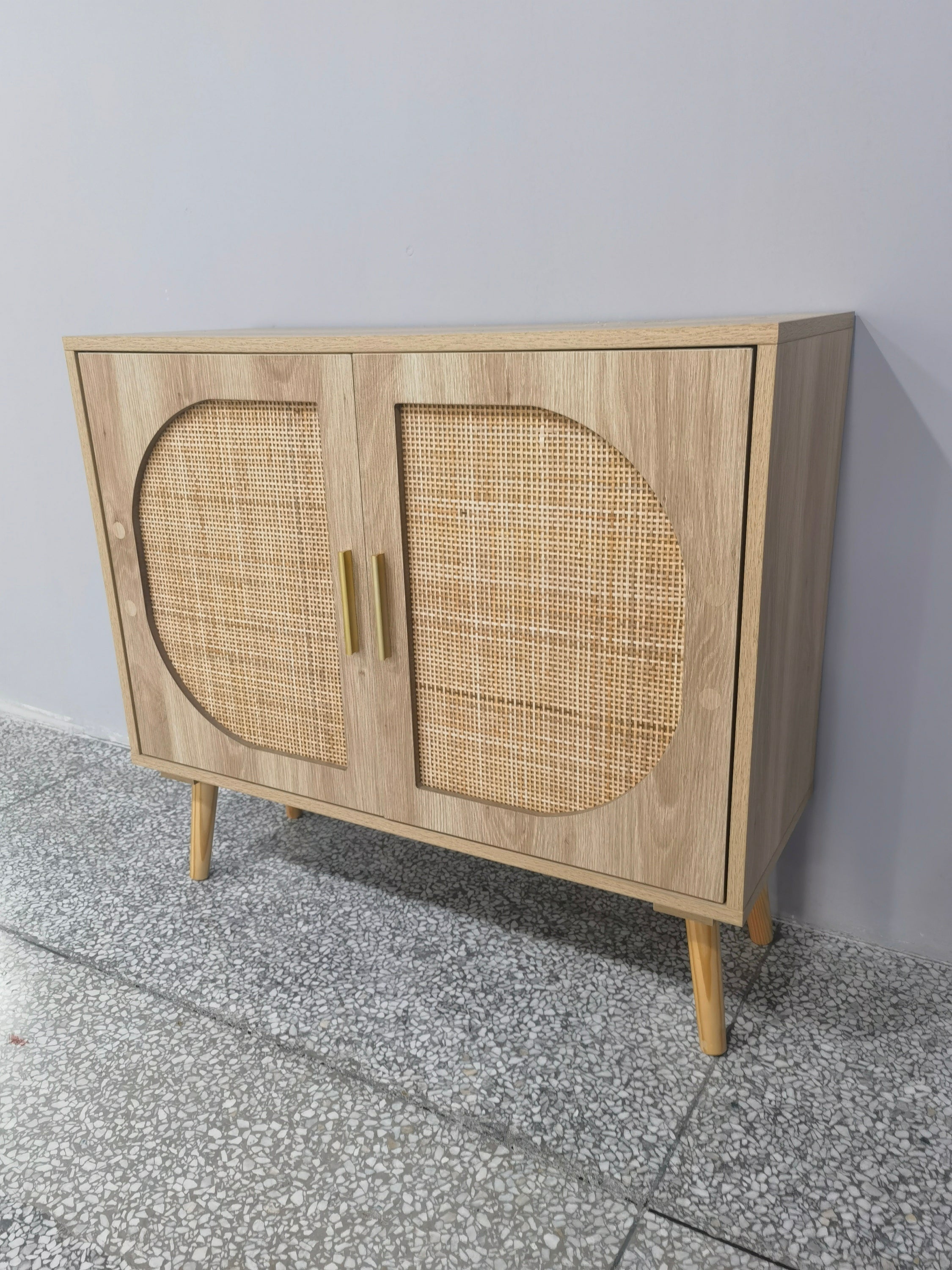 HAOYYE Buffet Cabinet with Storage, Accent Bathroom Floor Cabinet with Two Doors and Four Compartments, Solid Wood Feet, Modern Sideboard for Hallway, Entry, Living Room