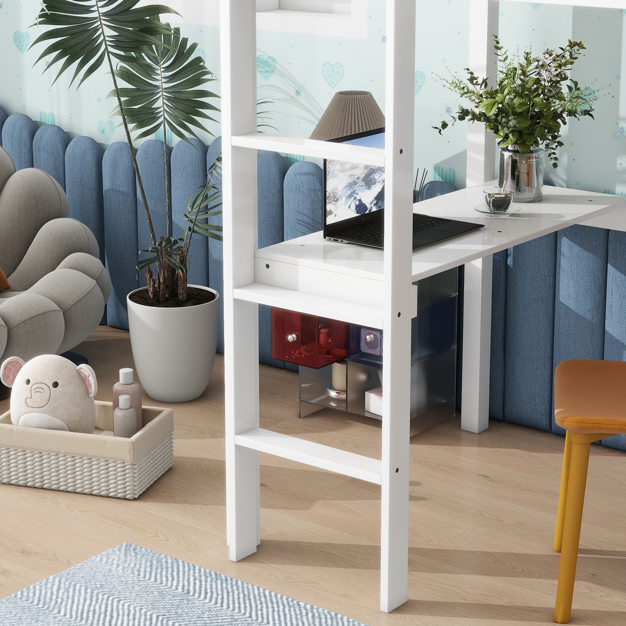HAOYYE Twin High Loft Bed, Rubber Wood Loft Bed with Safety Guardrail, built-in desk, ladder,White Sturdy Space-Saving Heavy Duty Modern Design Adults Dorm Room Easy Assembly Bedroom Furniture