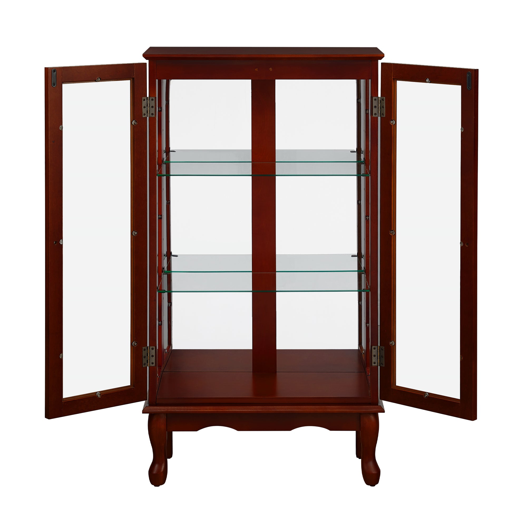 HAOYYE Curio Cabinet Lighted Curio Diapaly Cabinet with Adjustable Shelves and Mirrored Back Panel, Tempered Glass Doors (Cherry, 3 Tier), (E26 light bulb not included) Sturdy Space-Saving Heavy Duty
