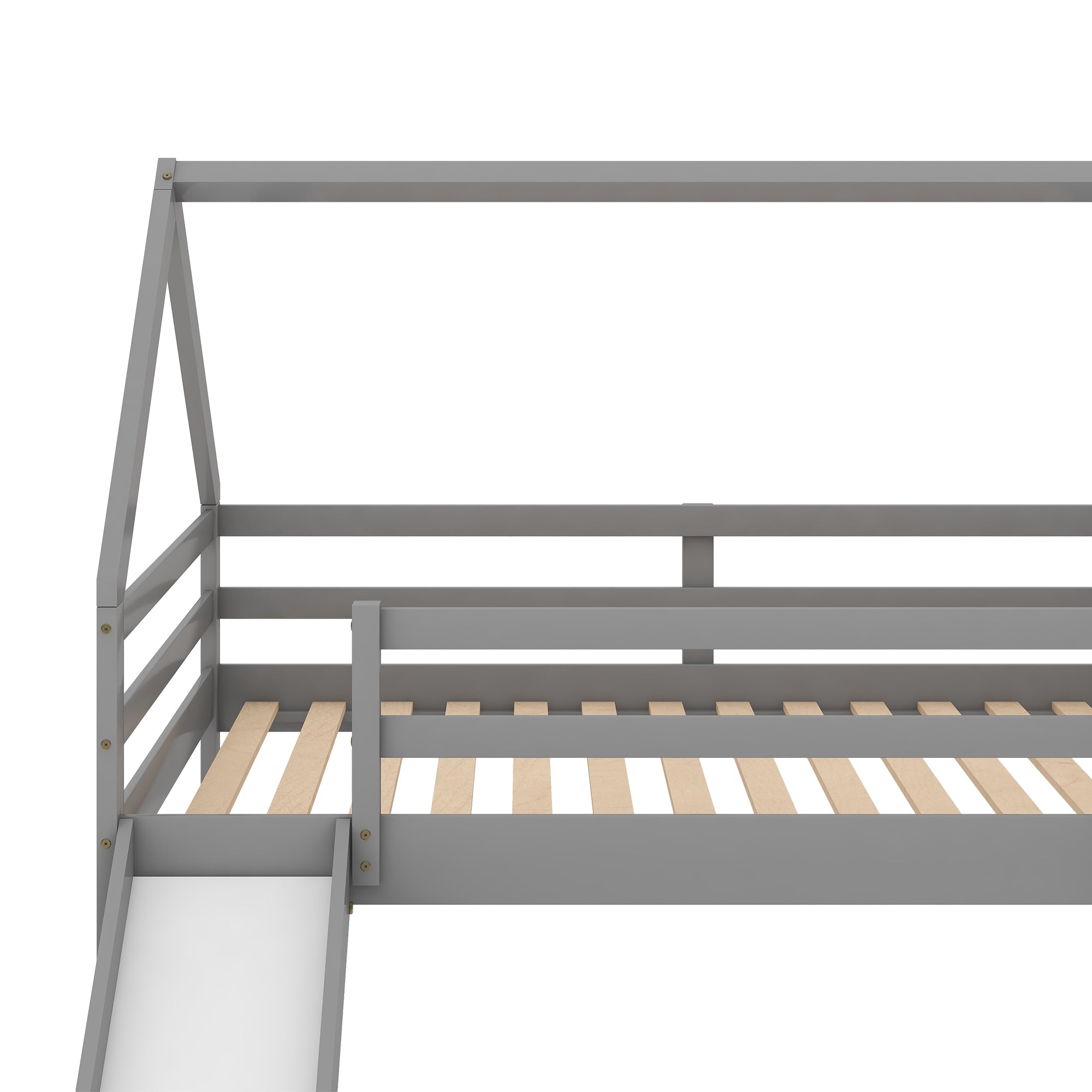 HAOYYE Twin Size Bunk House Bed with Slide and Ladder,Gray Sturdy Space-Saving Heavy Duty Modern Design Adults Dorm Room Easy Assembly Bedroom Furniture