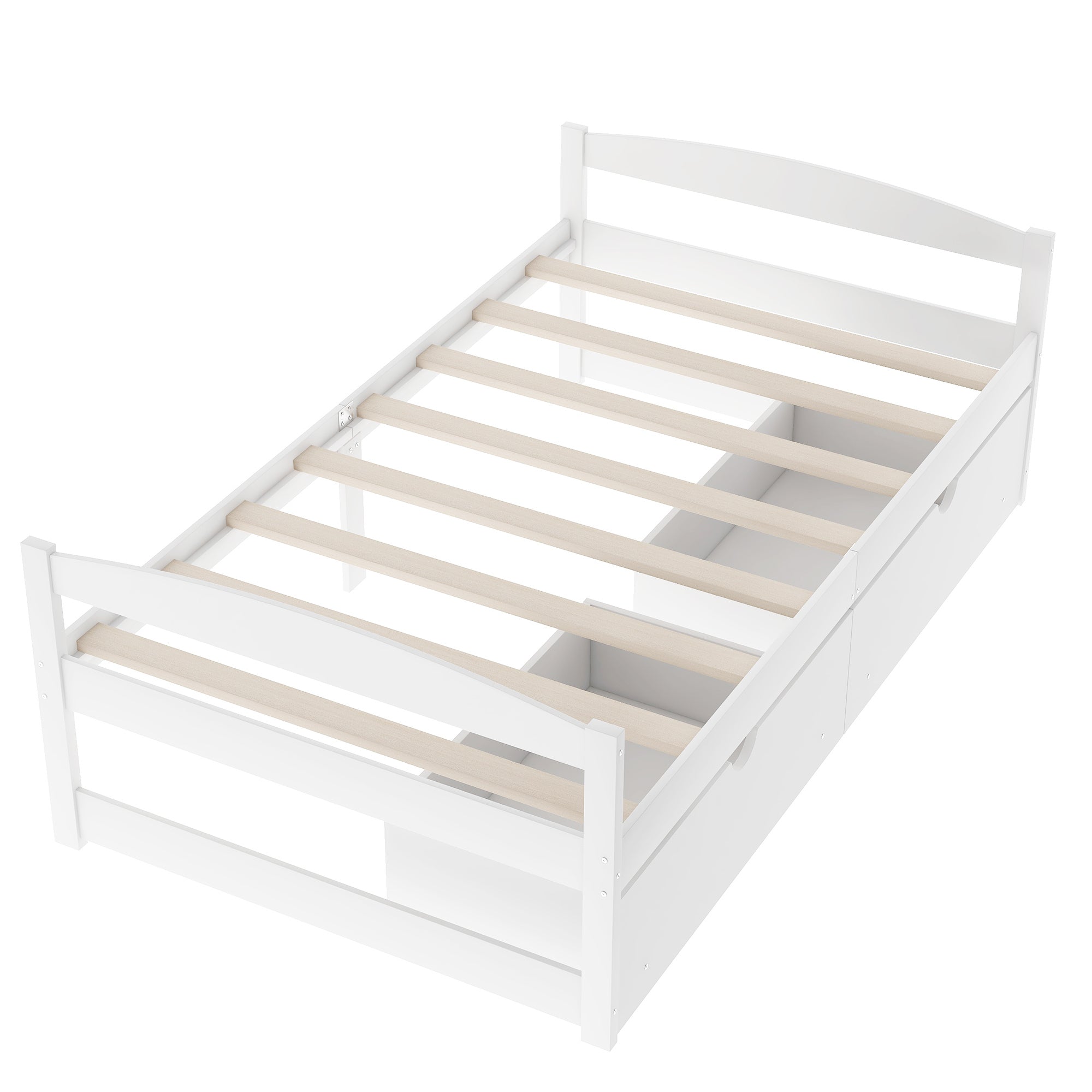 HAOYYE Twin Platform Bed with Two Drawers, White, Sturdy Space-Saving Design, Heavy Duty Construction, Easy Assembly, Durable and Stylish Home Furniture