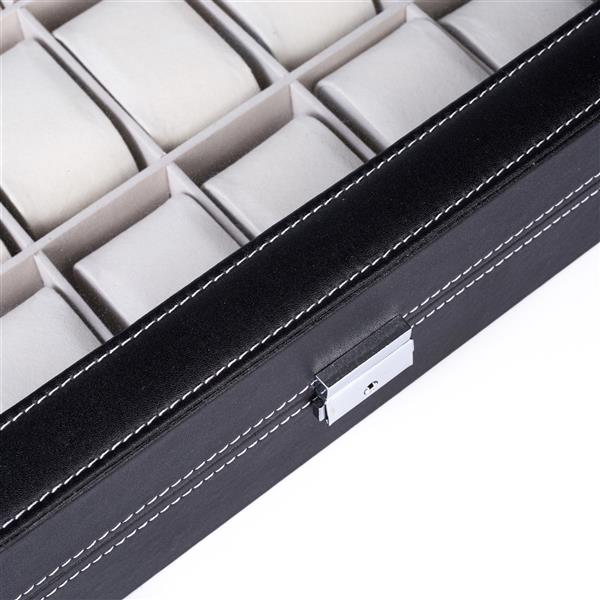 HAOYYE 24 Compartments Top-Level Opening Style Leather Watch Collection Box, Black Soft Cozy Warm Flannel Fleece Home Decor, Luxury Comfortable Unique Design, Premium Quality Decorative Storage Box for Watches, Jewelry, and Accessories