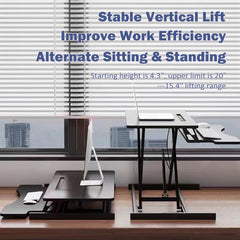 HAOYYE Height Adjustable Desk Converter, Sit to Stand Riser for Dual Monitors and Laptop, Wide Keyboard Tray, Space-Saving Heavy Duty Design, Christmas Gift, Black