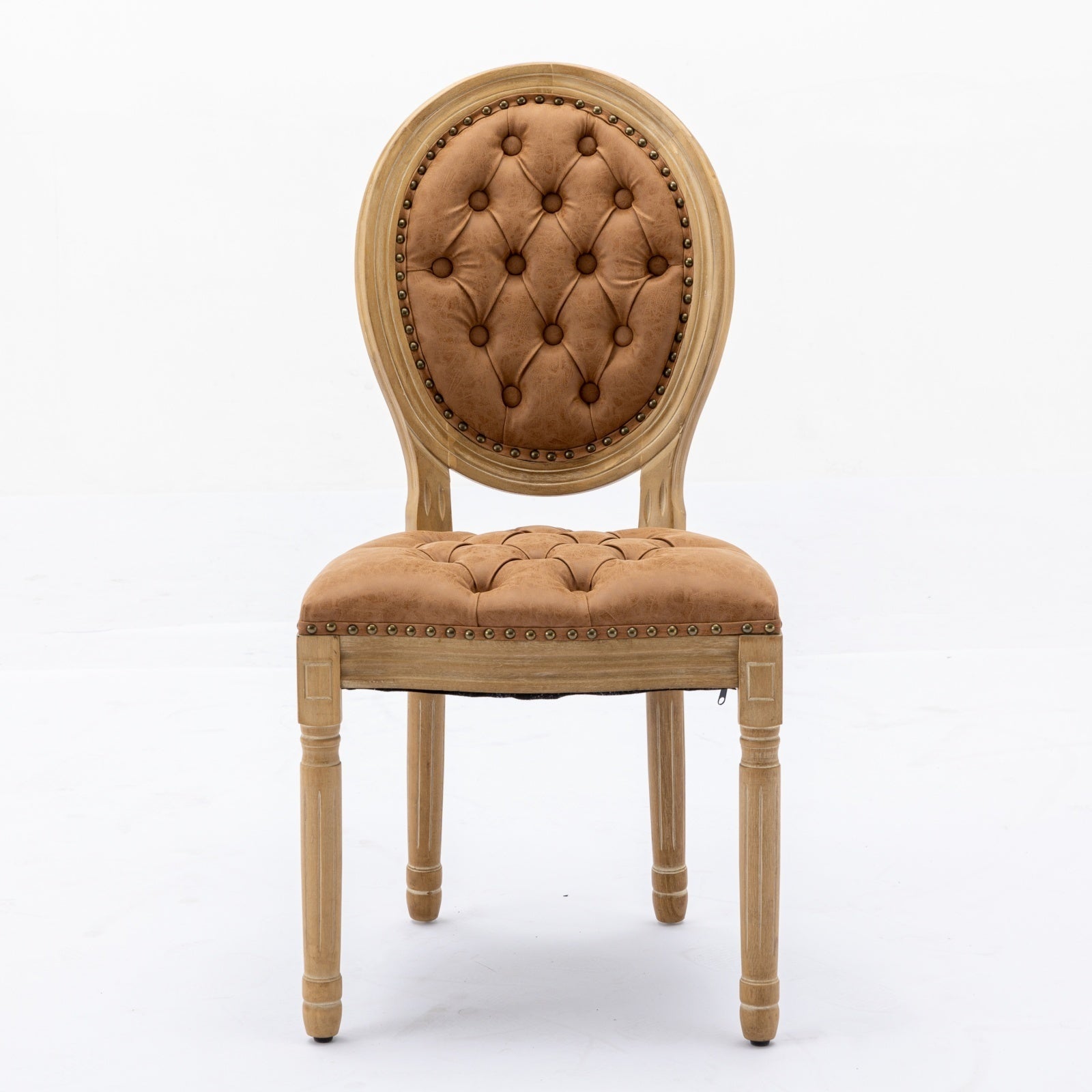 HAOYYE French Style Solid Wood Frame Antique Painting,Hand-pulled buckle decoration PU artificial leather Dining Chair with Nailhead Trim ,Wood Legs,Density Foam,Steel Spring inner,Set of 2,Orange,SW1839OG