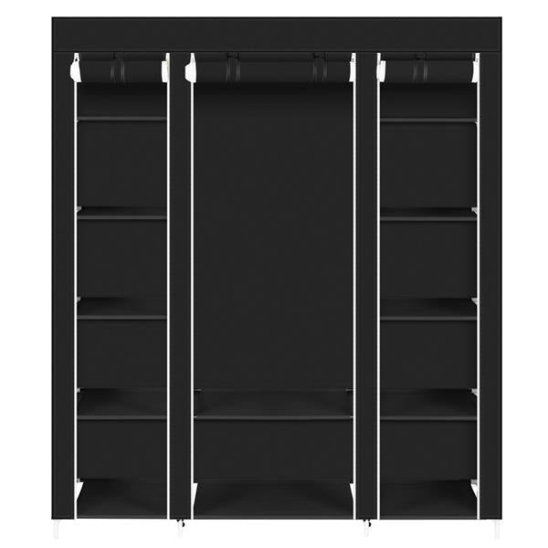 DE Direct HAOYYE Portable Clothes Closet Wardrobe Storage Organizer with Non-Woven Fabric Cover Strong Steel Frame and 12 Shelves Freestanding Garment Rack Dustproof and Waterproof Fabric Quick and Easy Assembly for Bedroom Entryway Black