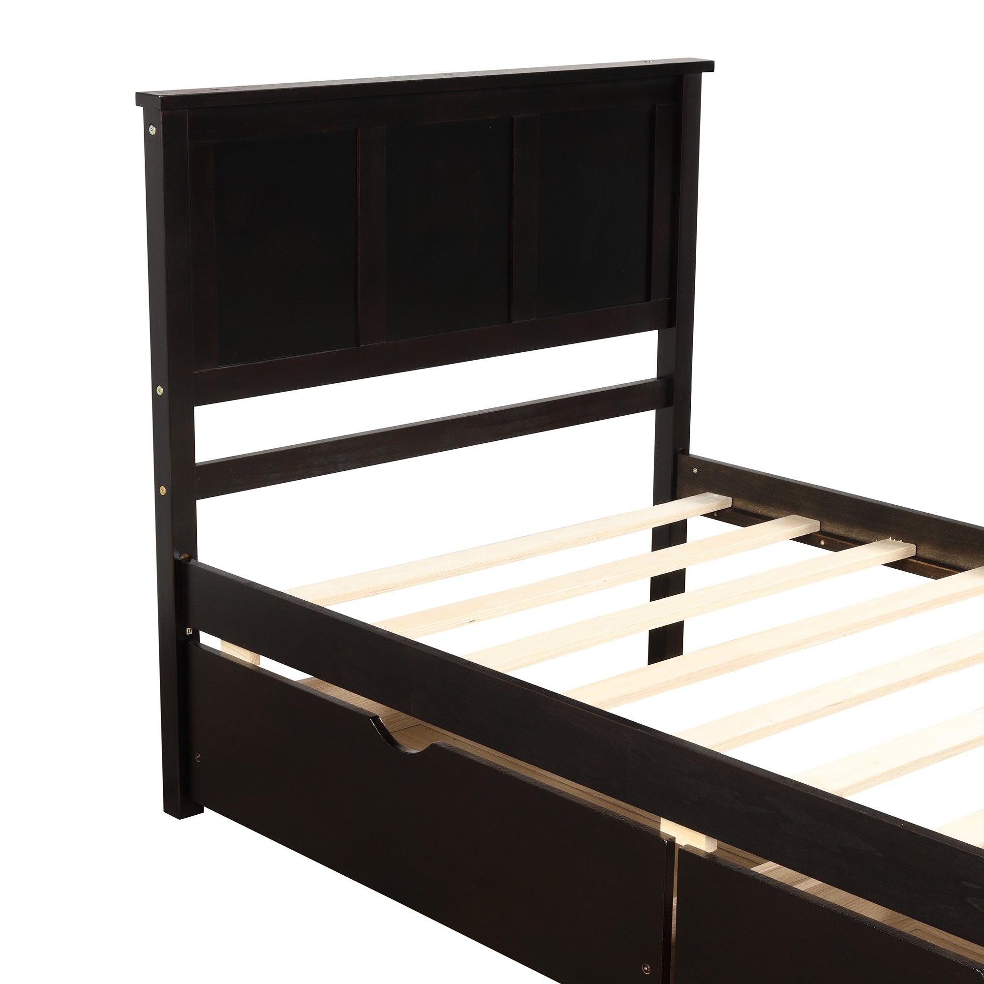 HAOYYE Platform Storage Bed, Twin Size Frame with Two Drawers on Wheels, Espresso, Sturdy Space-Saving Design, Heavy Duty Construction, Easy Assembly, Durable and Stylish Home Furniture