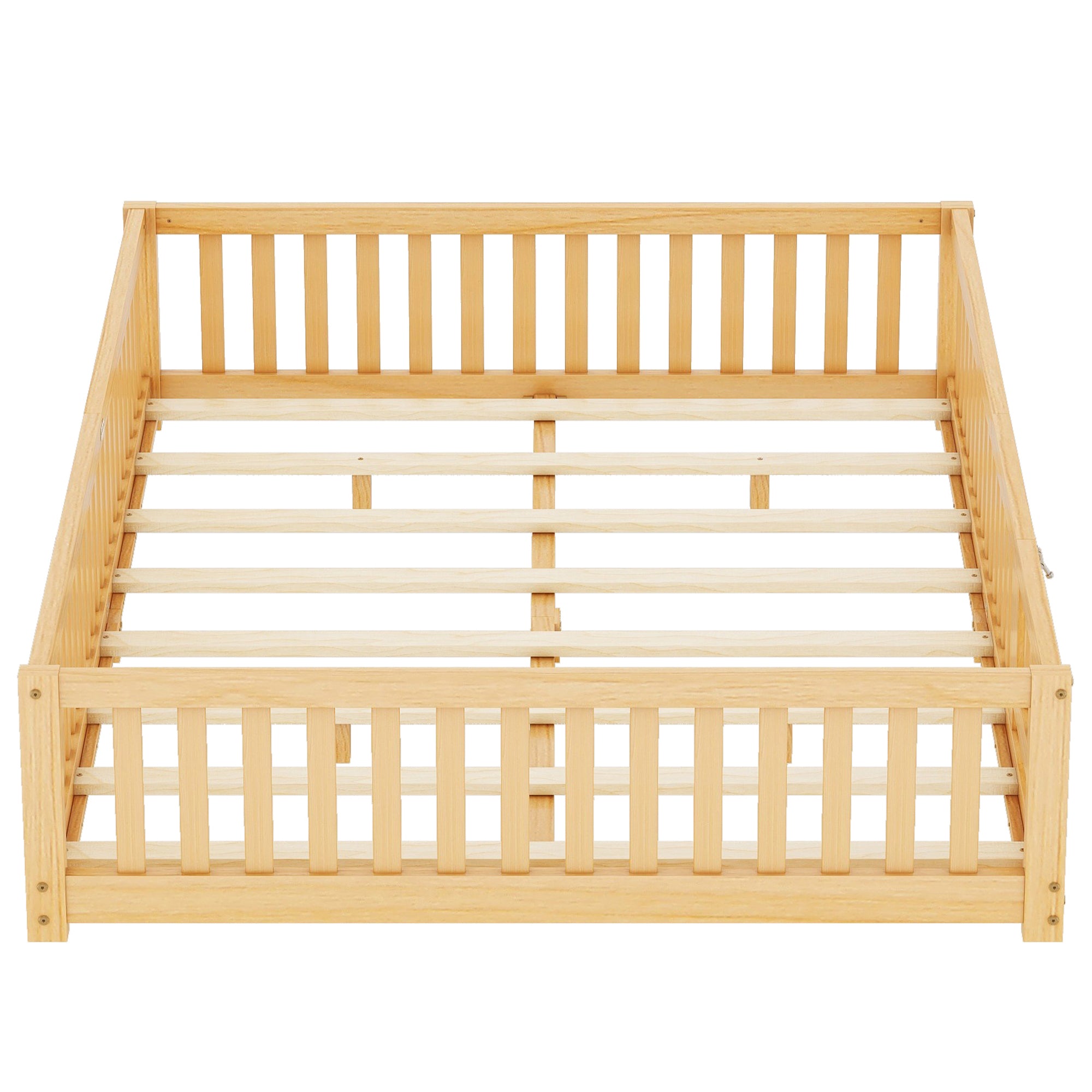 HAOYYE Queen Size Bed Floor Bed with Safety Guardrails and Door for , Natural(Expect Arrival Date 2024.7.26), Old SKU W158090701 Sturdy Space-Saving Heavy Duty Modern Design Adults Dorm Room