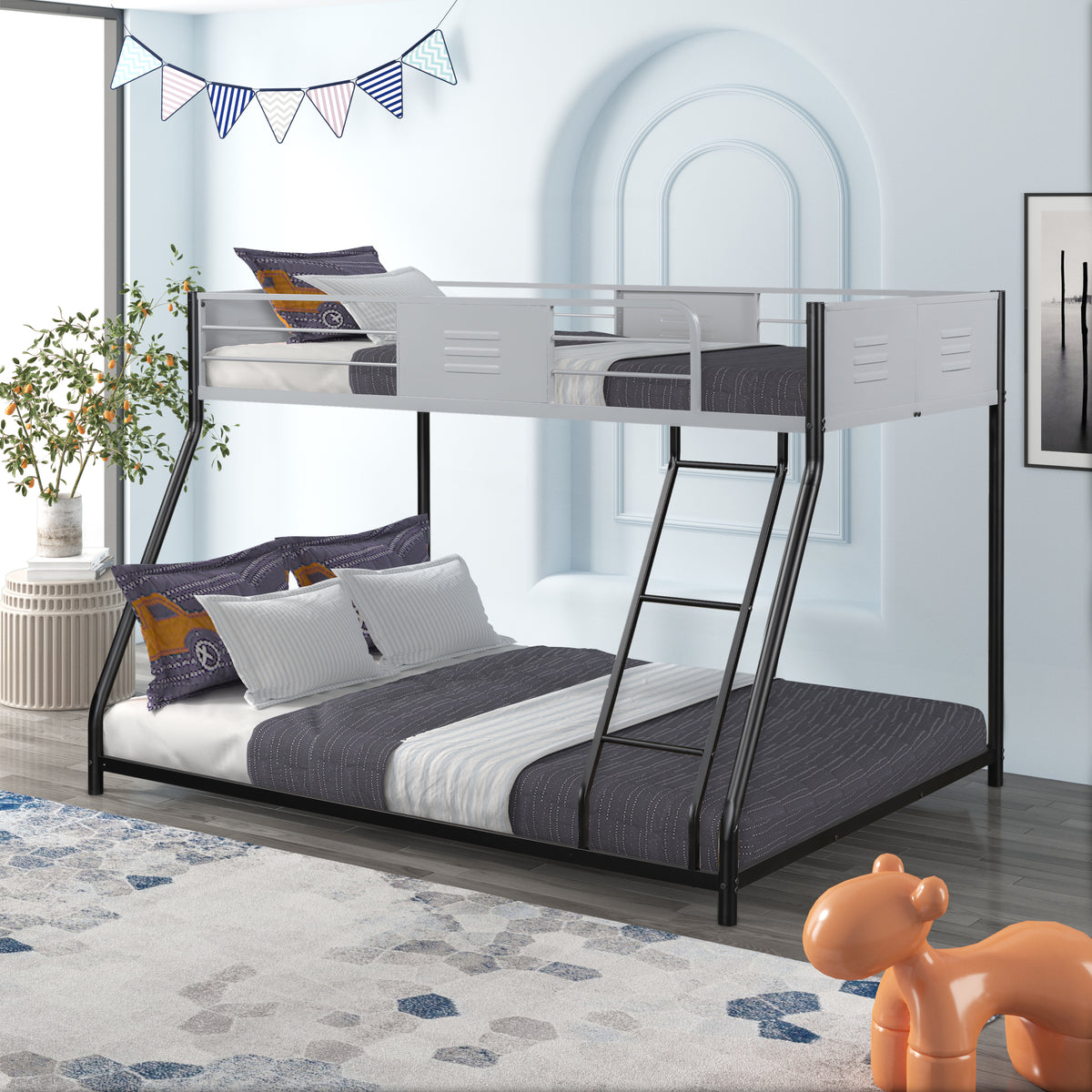 HAOYYE Metal Twin over Full Bunk Bed/ Heavy-duty Sturdy Metal/ Noise Reduced/ Safety Vent Board Guardrail/ CPC Certified/ No Box Spring Needed Space-Saving Heavy Duty Modern Design Adults Dorm Room
