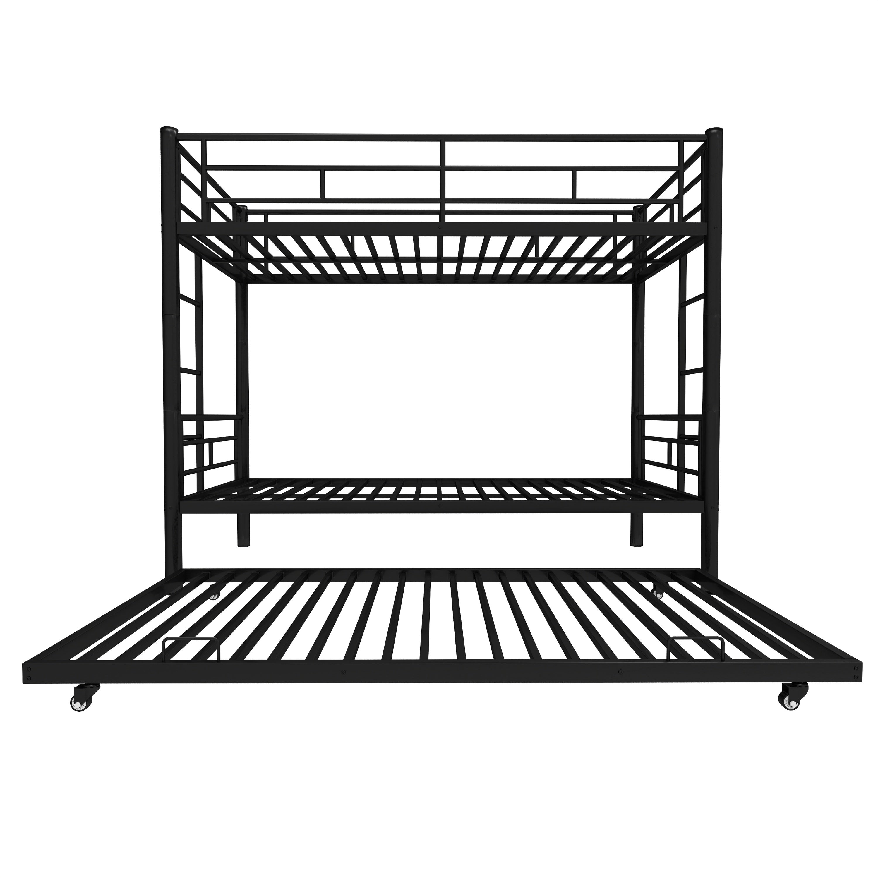 HAOYYE Heavy-duty Sturdy Meta Twin over Twin Bunk Bed/l/ Noise Reduced/ Safety Guardrail/No Box Spring Needed,Black Space-Saving Heavy Duty Modern Design Adults Dorm Room Easy Assembly Bedroom Furniture
