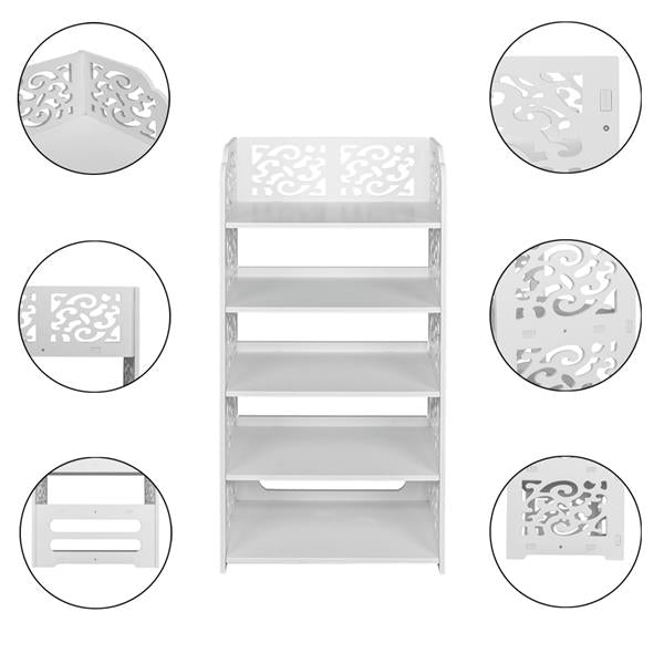 HAOYYE Carved 5-Tier White Shoe Rack, Wood-Plastic Board Construction, Durable and Space-Saving Storage Organizer, Modern Design, Premium Quality, Stylish Home Solution for Living Room, Bedroom, and More