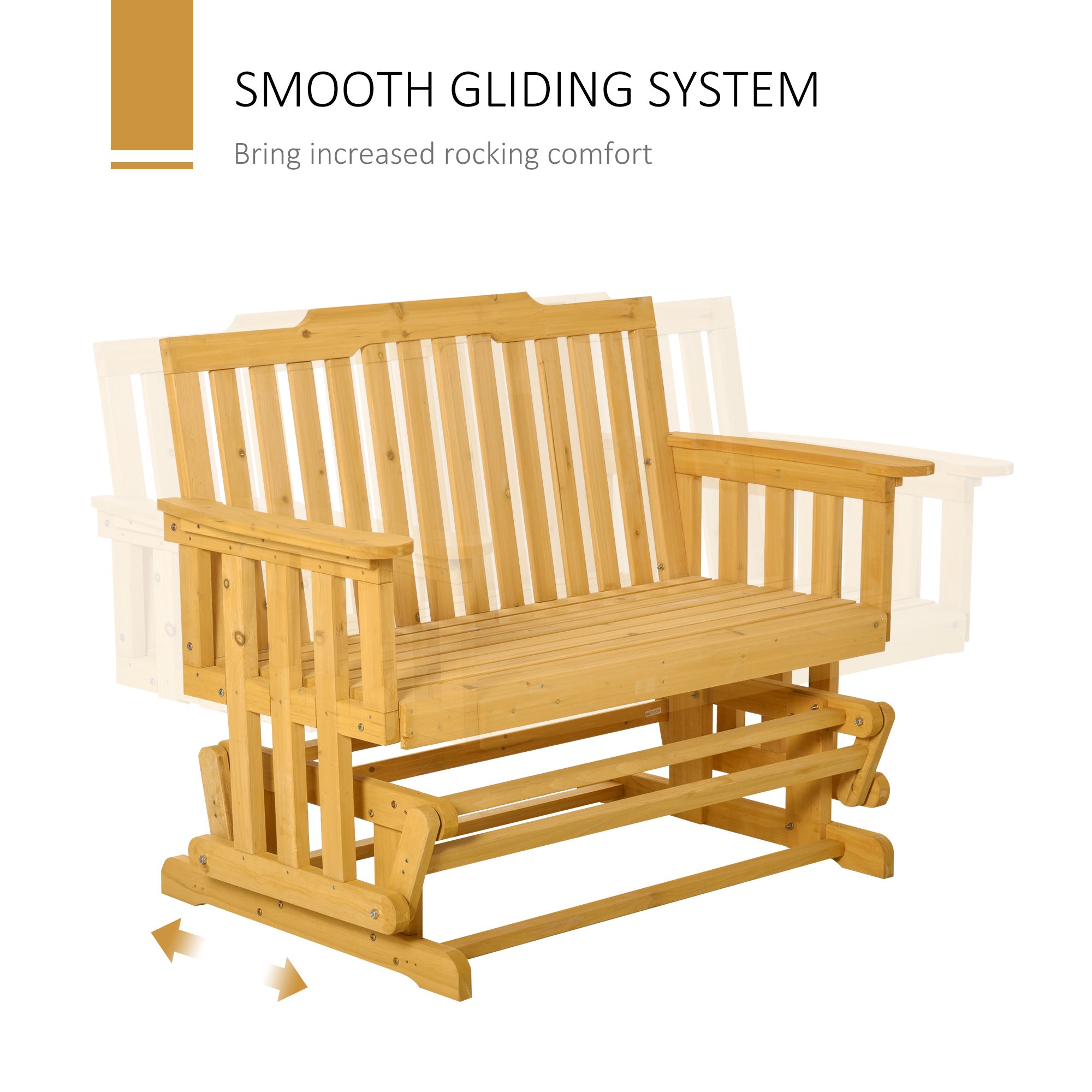 HAOYYE Natural Fir Wood Outdoor Glider Chair, Smooth Quiet Rocking Motion, Wide Seat for Two, Durable Solid Wood Frame, Perfect for Garden, Patio, Porch, Backyard Relaxation, Easy Assembly