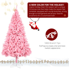 HAOYYE Pink Artificial Christmas Tree with 1800 Branch Tips, Durable PVC Branches and Stable Iron Base, Pre-Lit Holiday Decoration for Home Office Party, Full Lush Tie Tree with Easy Assembly and Elegant Festive Style