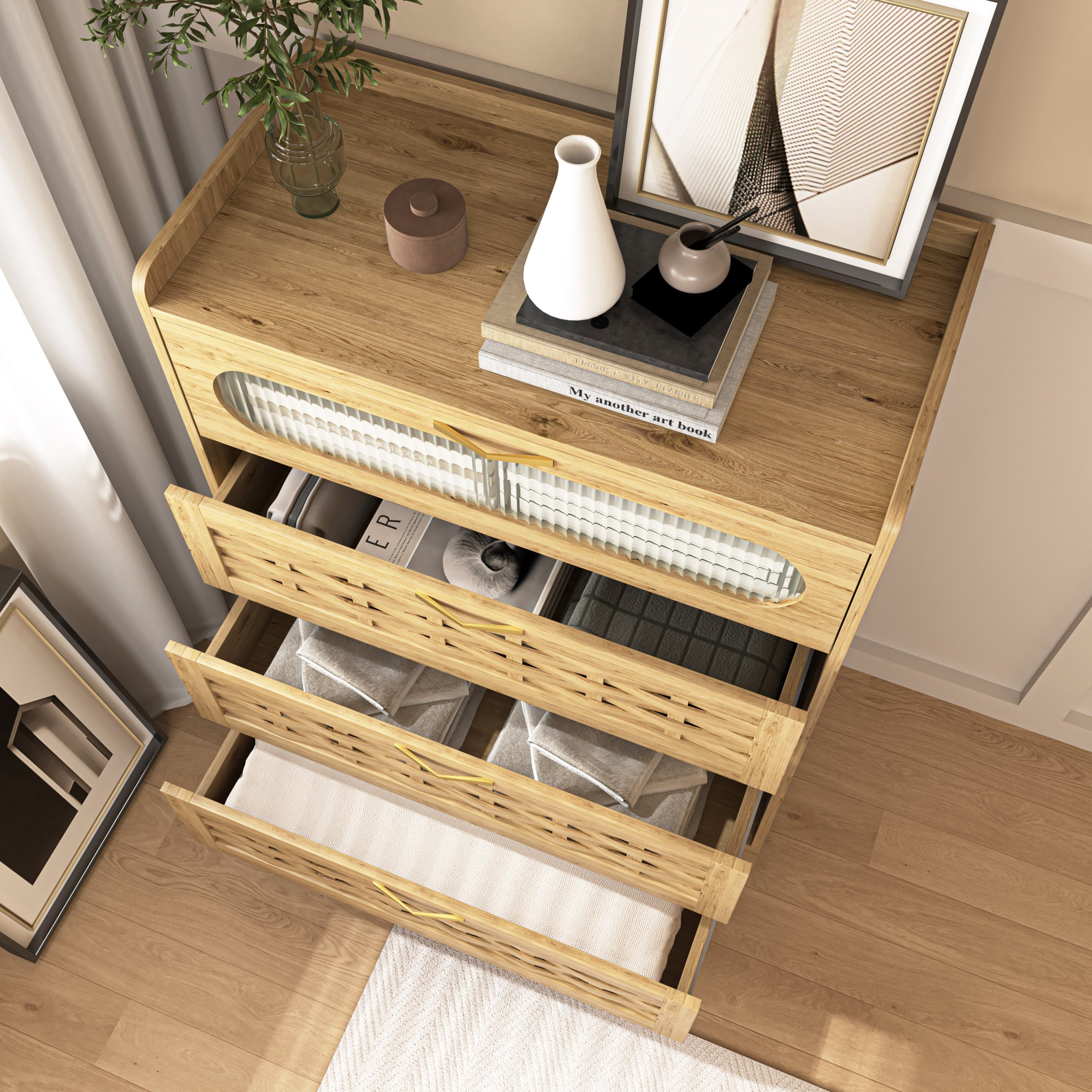 HAOYYE 4-Drawer Wood Dresser, Large Modern Storage Organizer With Wide Drawers, Double Chest Of Drawers For Bedroom, Living Room, Or Hallway, Sturdy And Space-Saving Design