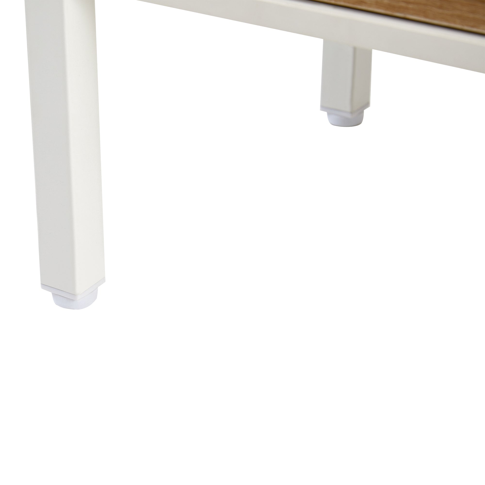 HAOYYE White Rattan Coffee Table With Sliding Door, Metal Legs, Modern Storage Table for Living Room, Sturdy Space-Saving Heavy Duty Design, Easy Assembly