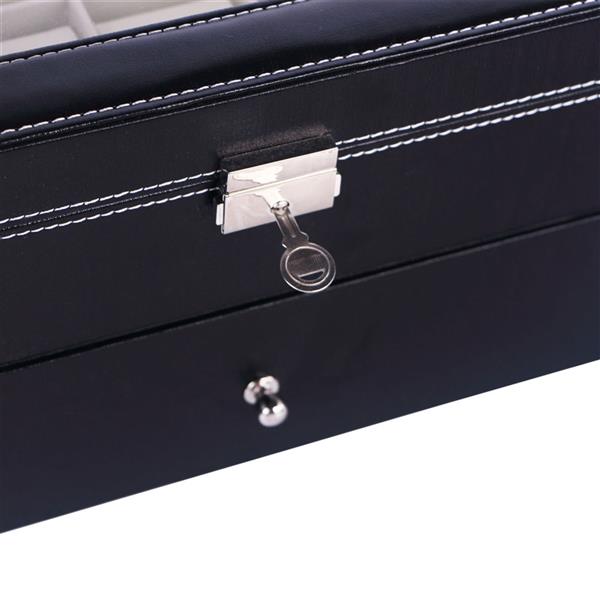 HAOYYE 20 Compartments Dual Layer Wooden Watch Box Black Elegant Storage Case with Soft Cozy Warm Flannel Fleece Interior Premium Quality Watch Organizer Luxury Comfortable Unique Design for Home Decor