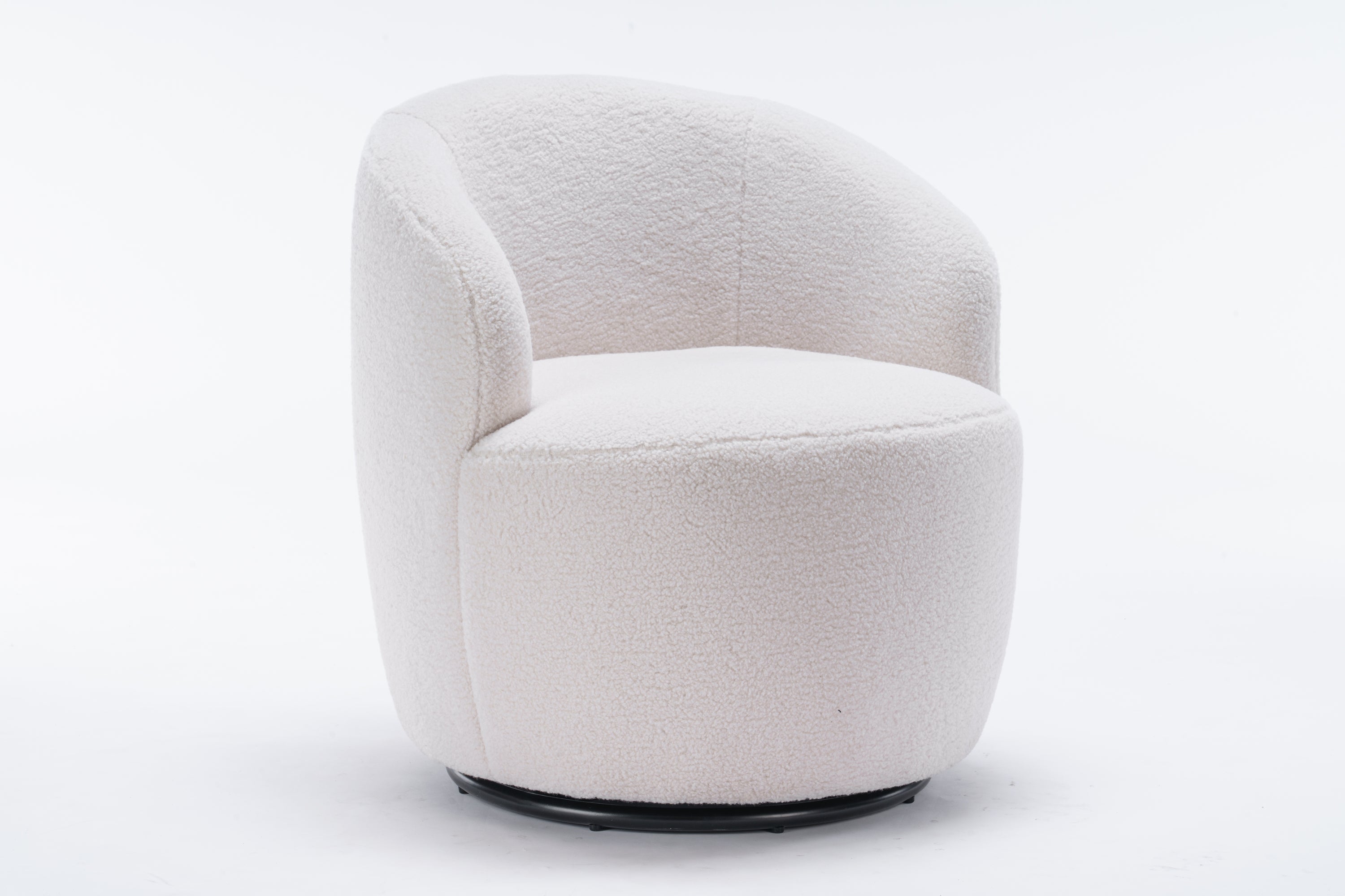 HAOYYE Teddy Fabric Swivel Accent Armchair Barrel Chair With Black Powder Coating Metal Ring,Ivory White Sturdy Space-Saving Heavy Duty Modern Design Easy Assembly Durable Stylish Home Furniture Versatile