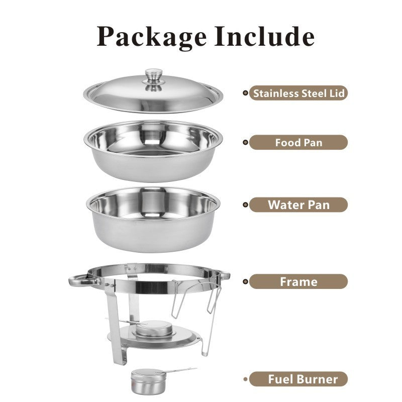 Haoyye Round Buffet Catering Dish Set of 2, 5QT Stainless Steel Chafing Dishes with Lids, Food and Water Pans, Fuel Holders, Warming and Chilling Function for Parties, Weddings, Events, Camping, Home or Outdoor Use