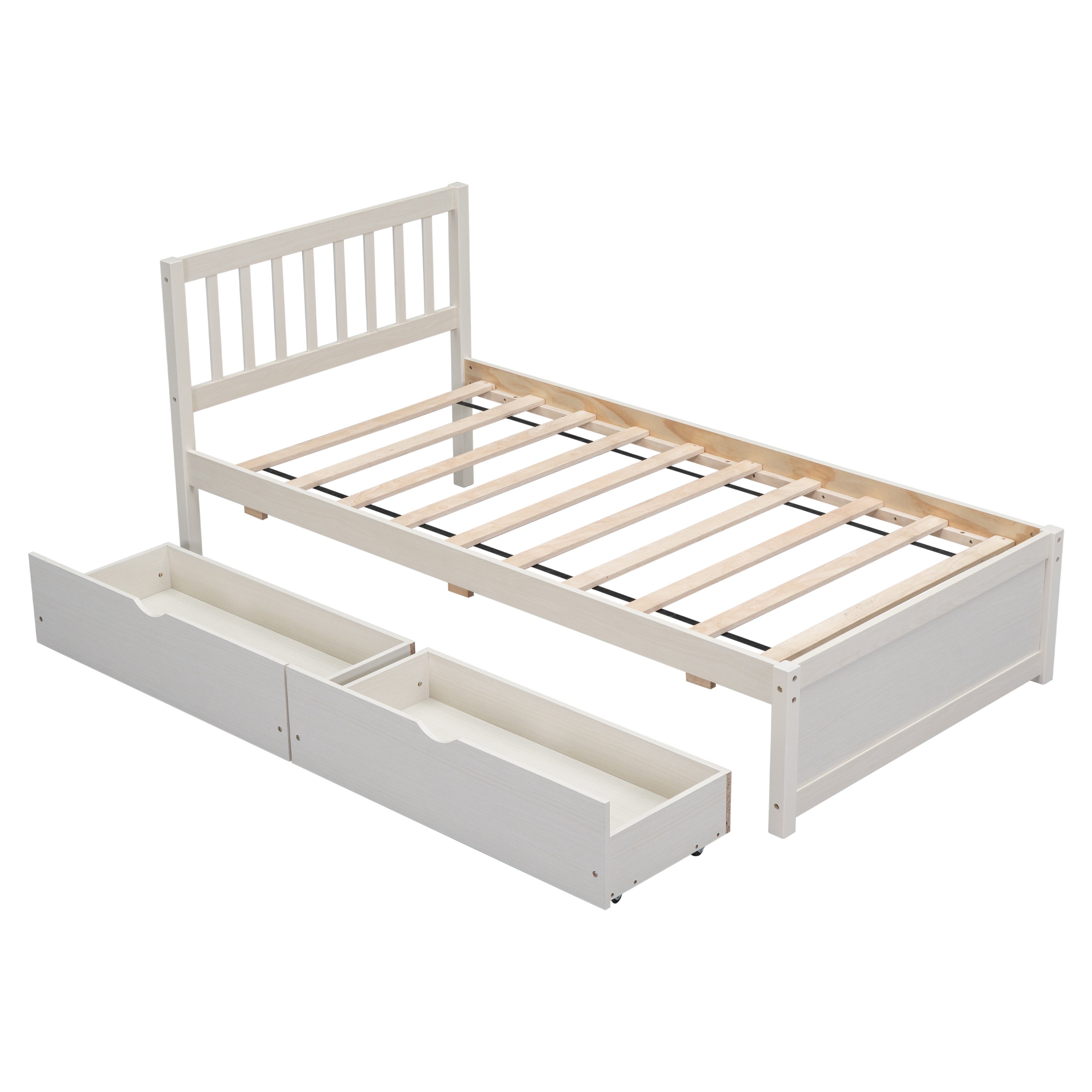 HAOYYE Modern Design Wooden Platform Bed with Two Drawers for White Washed Color Home Furniture Featuring Sturdy Heavy Duty Build, Space Saving Design, Easy Assembly, Durable Quality, Stylish Contemporary Aesthetic and Versatile for Any Living Space