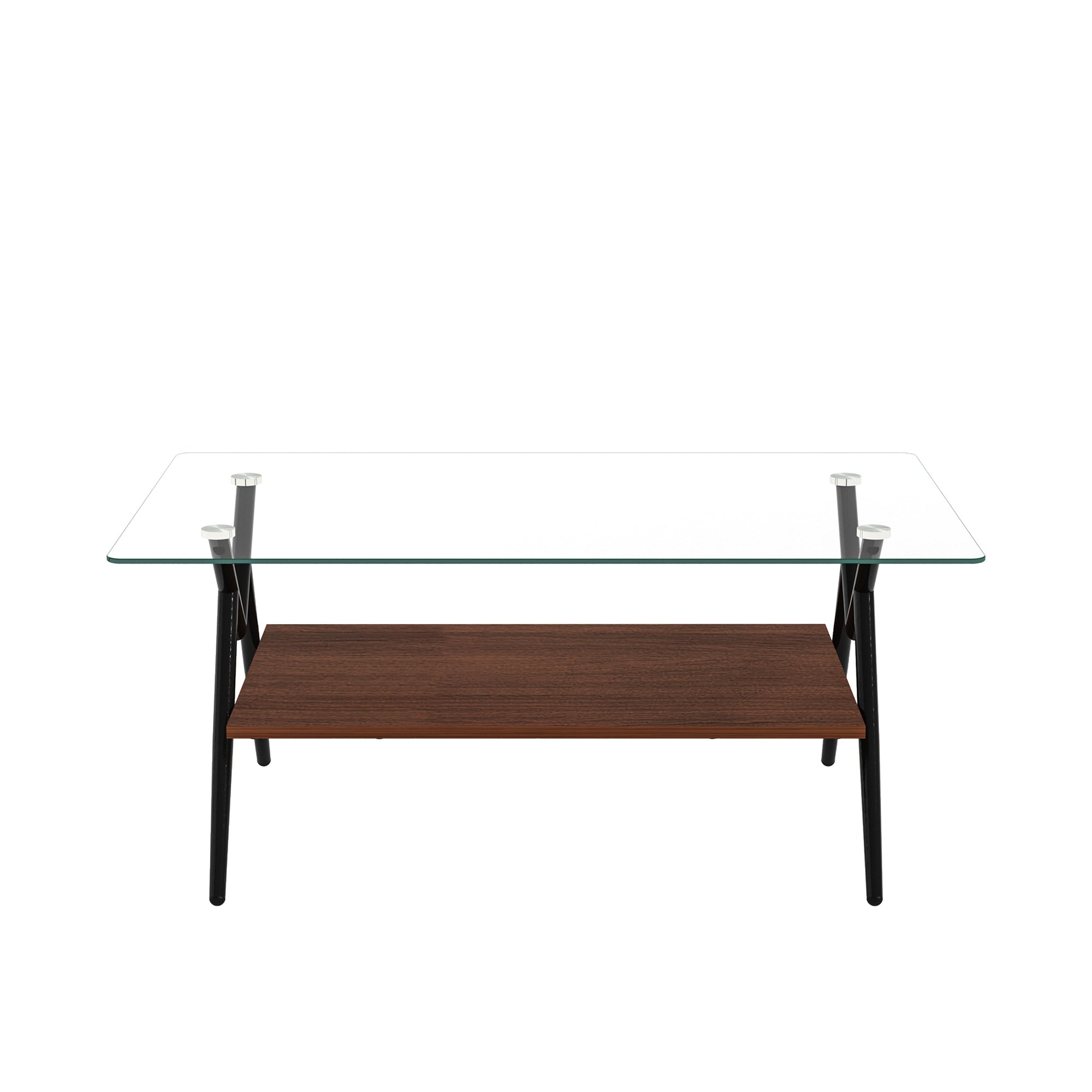 HAOYYE Rectangle Coffee Table with Tempered Glass top and Black Metal Legs, Modern Table for Living Room , Transparent Glass Sturdy Space-Saving Heavy Duty Modern Design Adults Dorm Room Easy Assembly