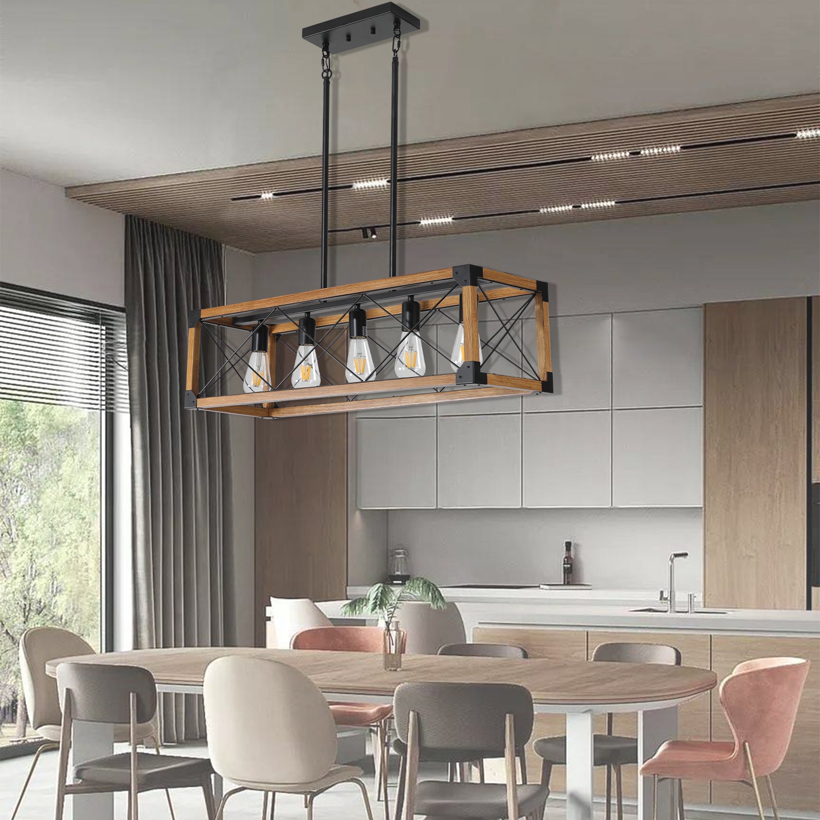 HAOYYE 5-Light Retro Farmhouse Chandelier For Kitchen, Living room, Dining room Walnut(No Bulbs) Sturdy Space-Saving Heavy Duty Modern Design Adults Dorm Room Easy Assembly