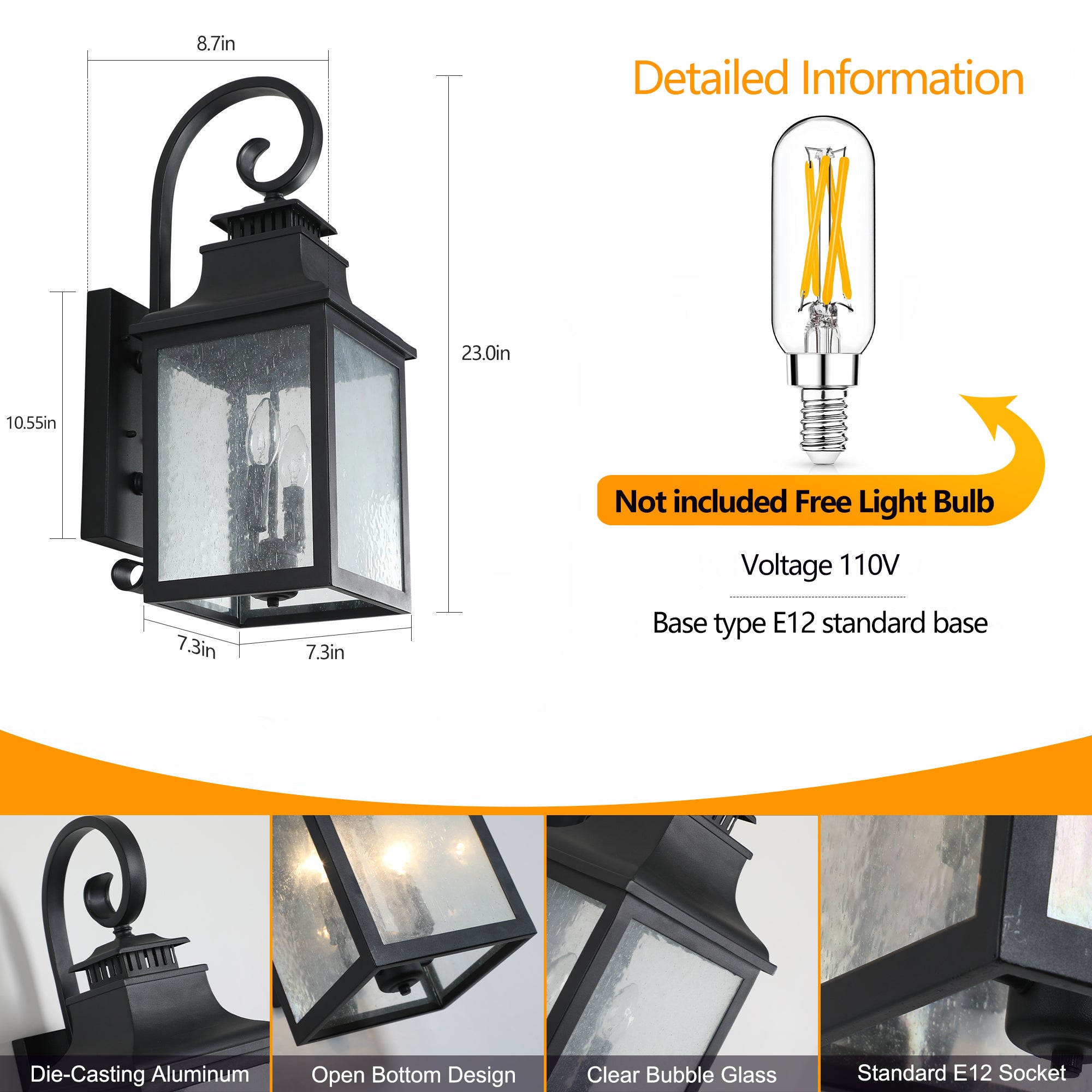 HAOYYE Large Outdoor Wall Lamps With Glass Supports multiple types of light bulbs 1 pack Sturdy Space-Saving Heavy Duty Modern Design Adults Dorm Room Easy Assembly Bedroom Furniture