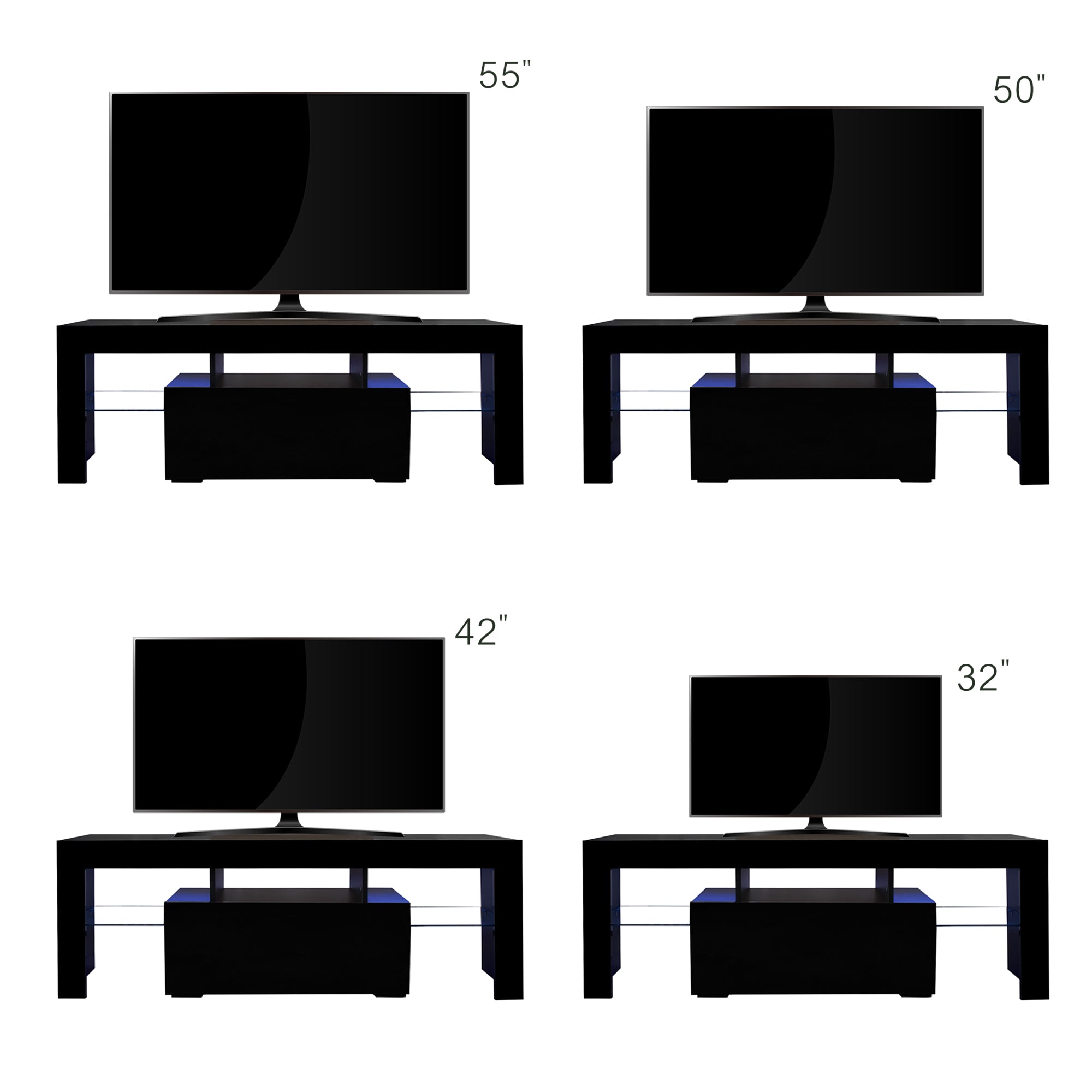 HAOYYE Black TV Stand with LED RGB Lights,Flat Screen TV Cabinet, Gaming Consoles - in Lounge Room, Living Room and Bedroom(Black) Sturdy Space-Saving Heavy Duty Modern Design Easy Assembly Durable Stylish