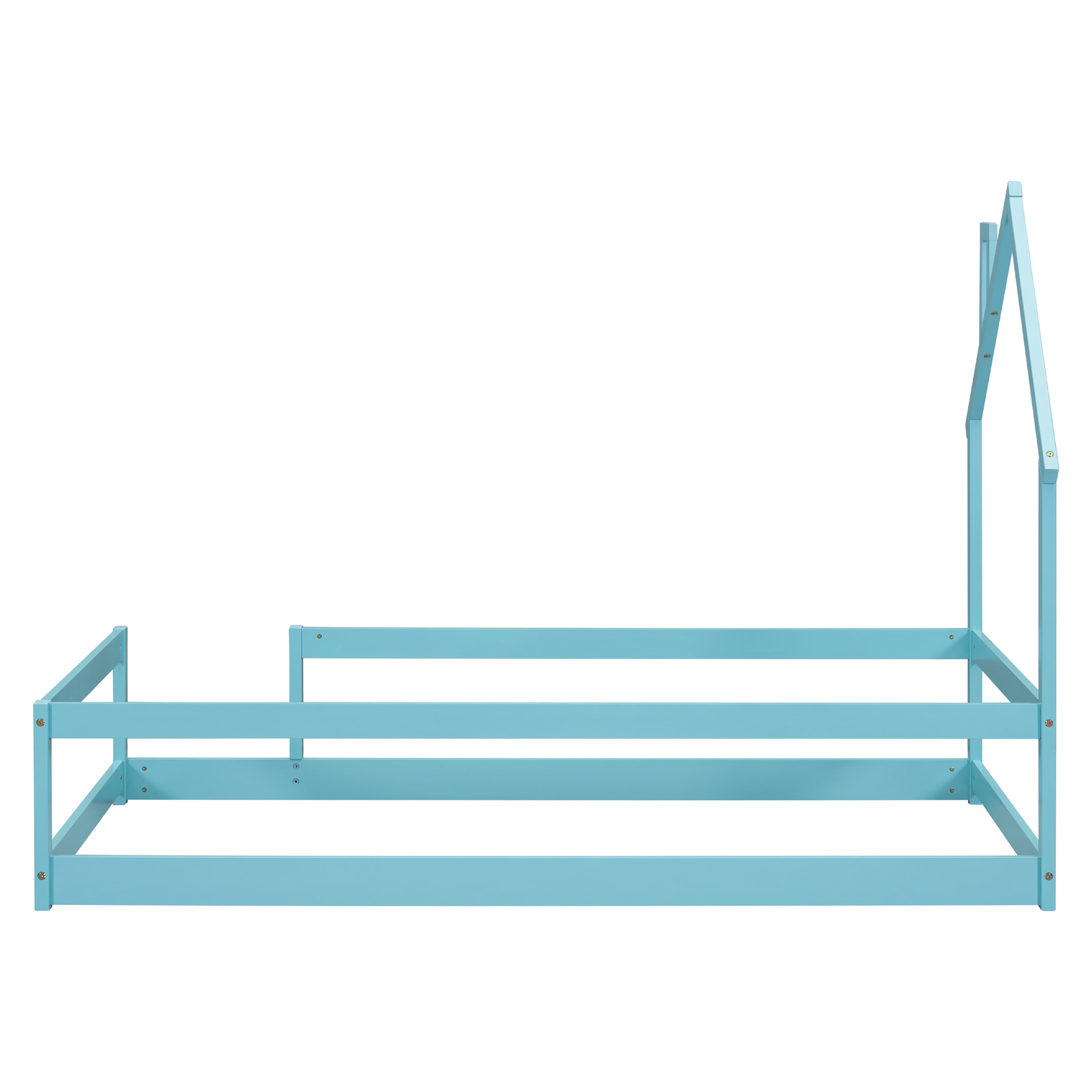 HAOYYE Twin Size Wood Bed with House-Shaped Headboard, Floor Bed with Fences, Sturdy Space-Saving Design, Easy Assembly for Bedroom, Dorm Room, and Modern Home Decor