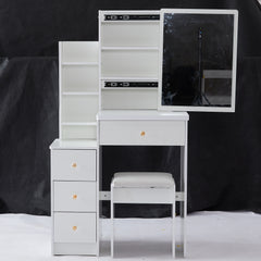 HAOYYE Compact Left-Side Bedside Vanity Table With Sliding Mirror, Cushioned Stool, Multi-Layer High-Capacity Storage, Modern Dresser for Small Spaces, EPA, GCC, UL Certified