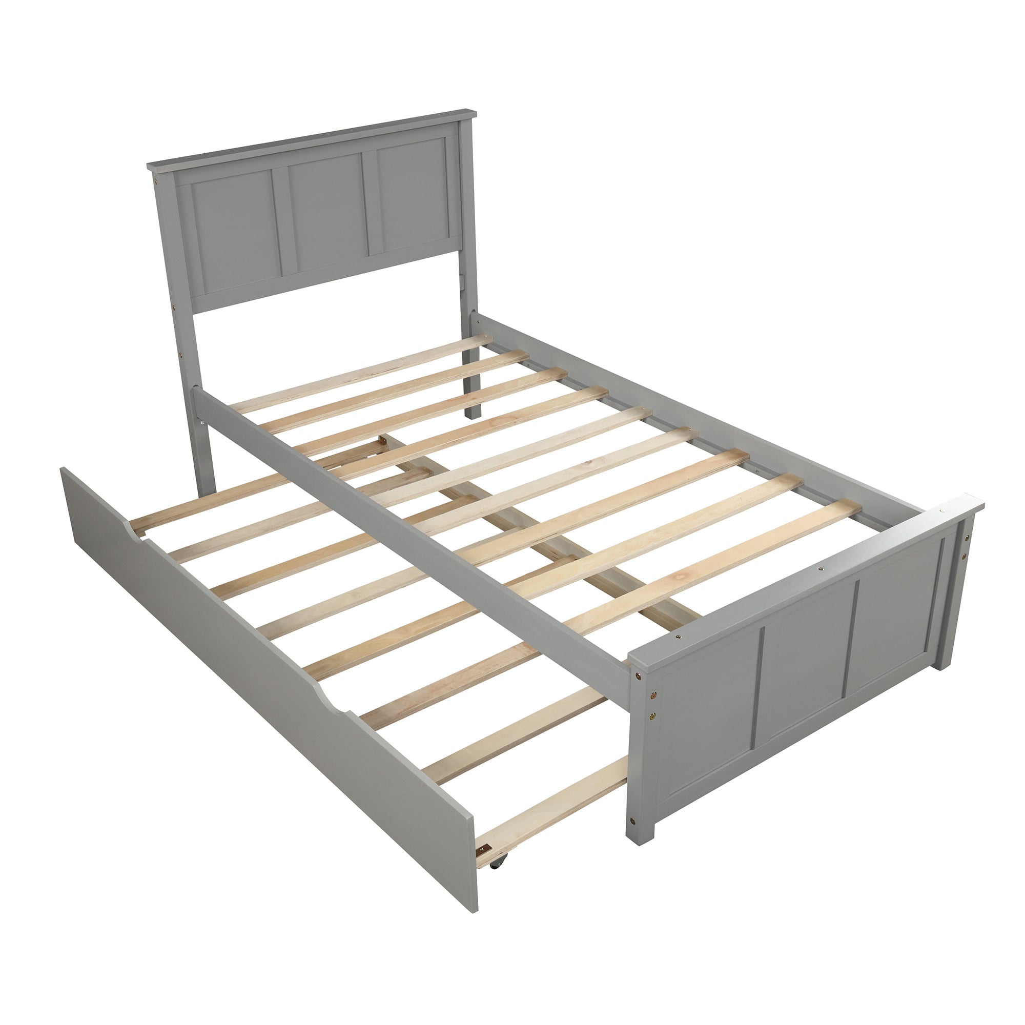 HAOYYE Platform Bed with Twin Size Trundle, Twin Size Frame, Gray Sturdy Space-Saving Heavy Duty Modern Design Easy Assembly Durable Stylish Home Furniture Versatile